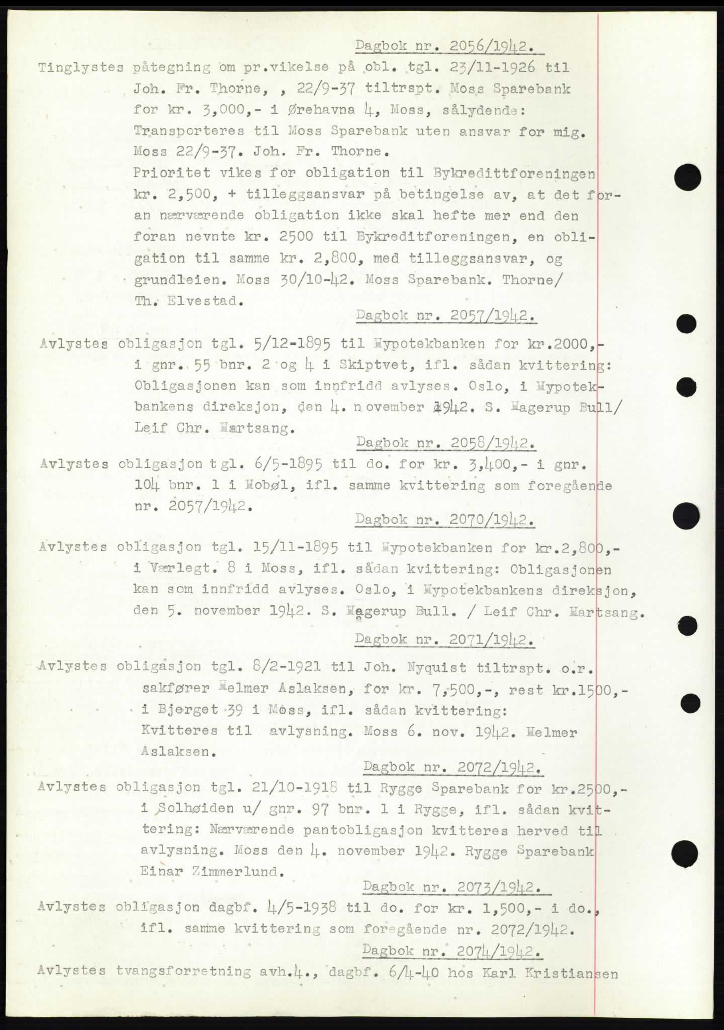 Moss sorenskriveri, SAO/A-10168: Pantebok nr. C10, 1938-1950, Dagboknr: 2056/1942