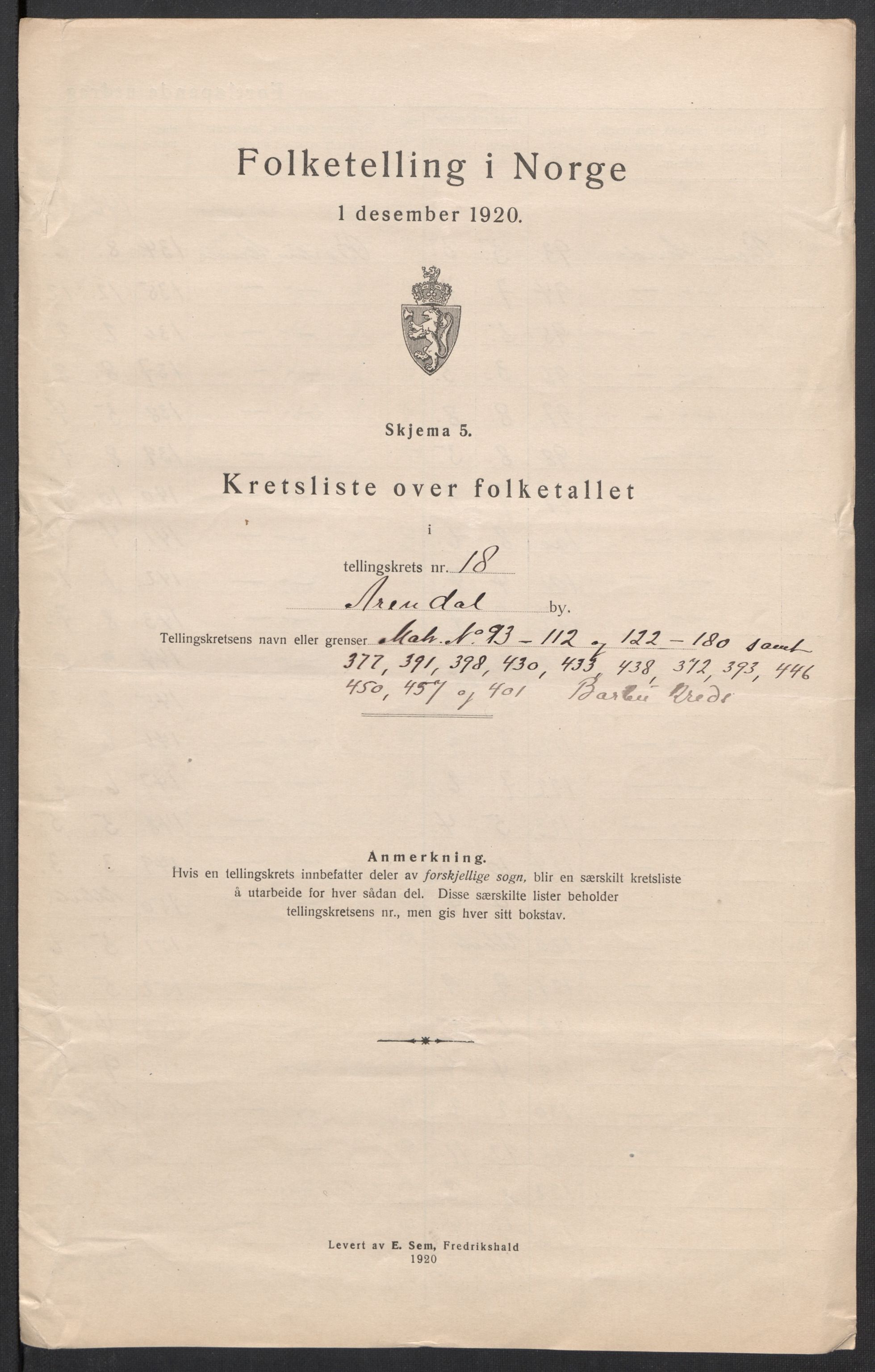 SAK, Folketelling 1920 for 0903 Arendal kjøpstad, 1920, s. 59