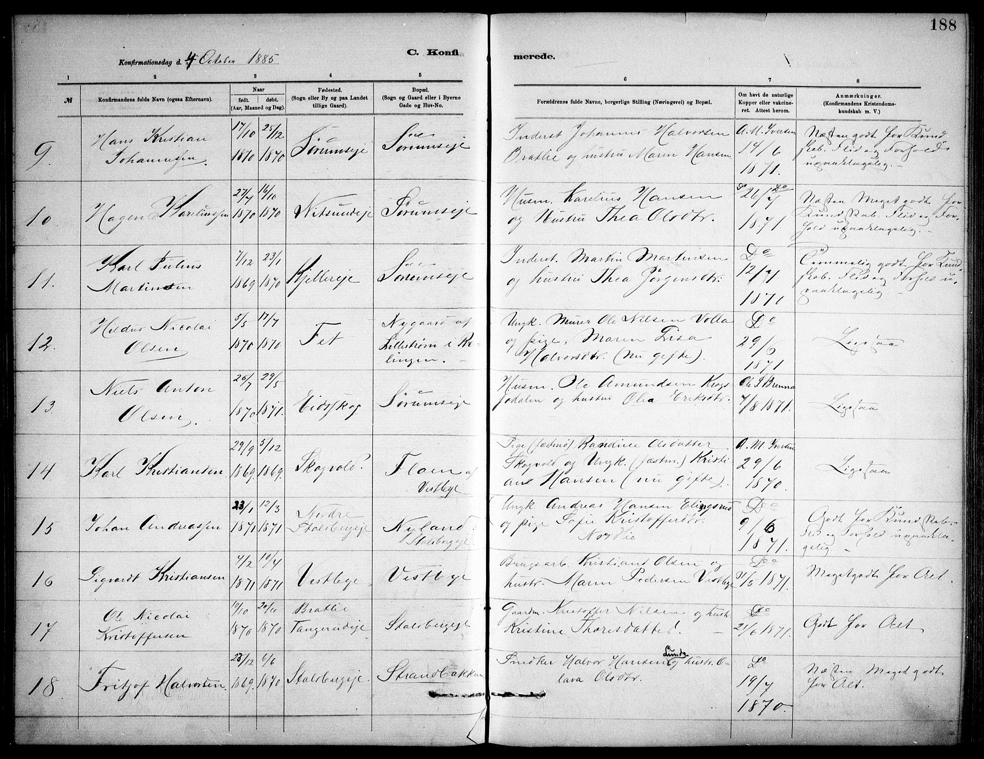 Skedsmo prestekontor Kirkebøker, SAO/A-10033a/F/Fa/L0013: Ministerialbok nr. I 13, 1883-1891, s. 188