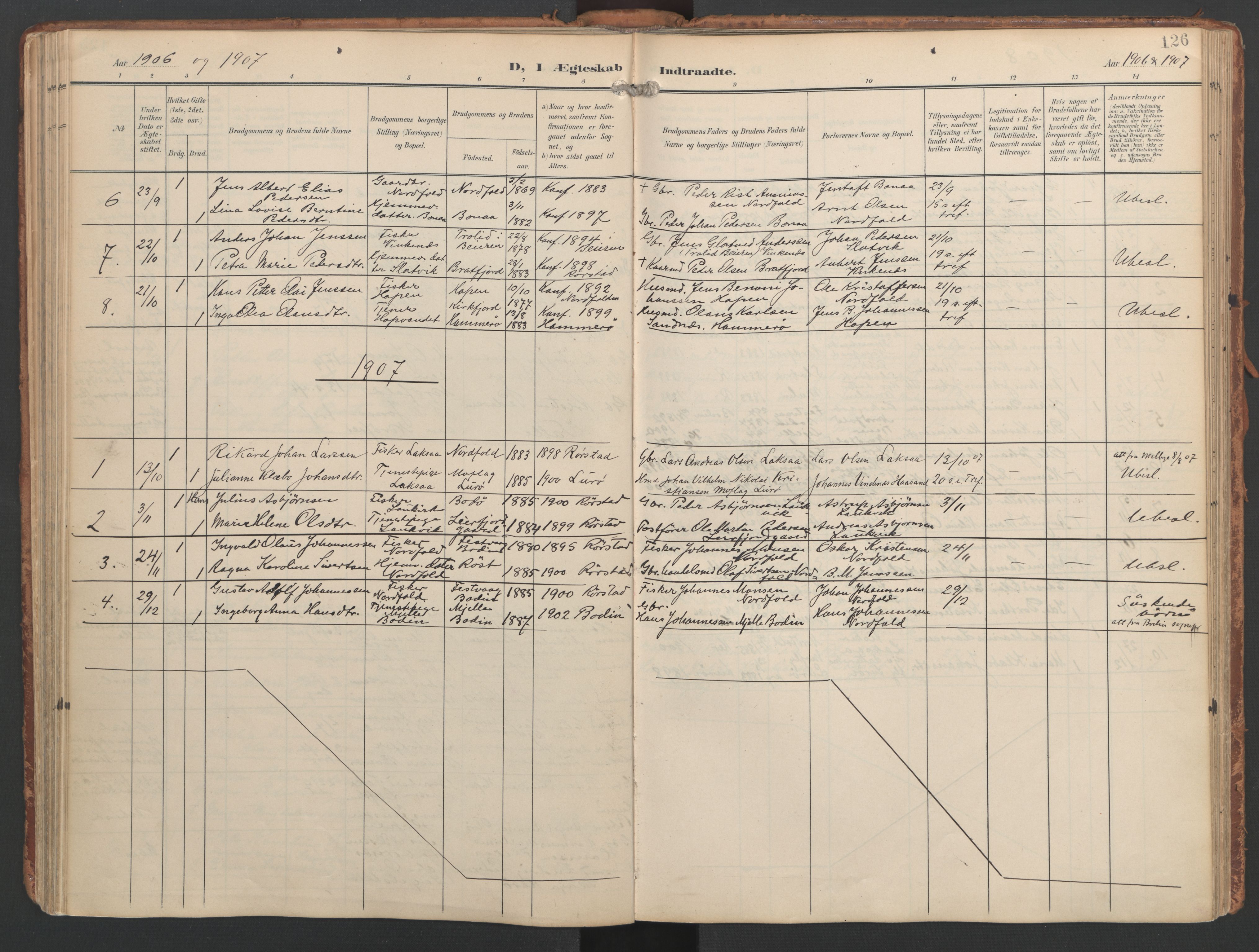 Ministerialprotokoller, klokkerbøker og fødselsregistre - Nordland, SAT/A-1459/858/L0832: Ministerialbok nr. 858A02, 1902-1915, s. 126