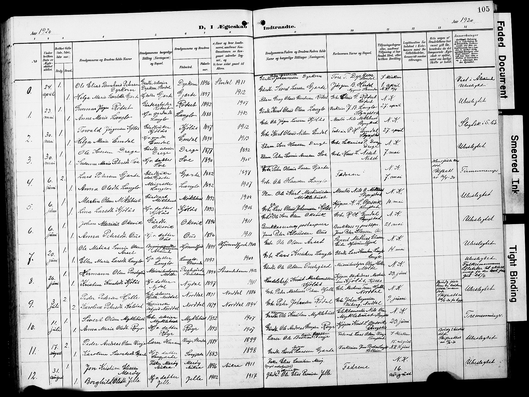 Ministerialprotokoller, klokkerbøker og fødselsregistre - Møre og Romsdal, SAT/A-1454/520/L0293: Klokkerbok nr. 520C05, 1902-1923, s. 105