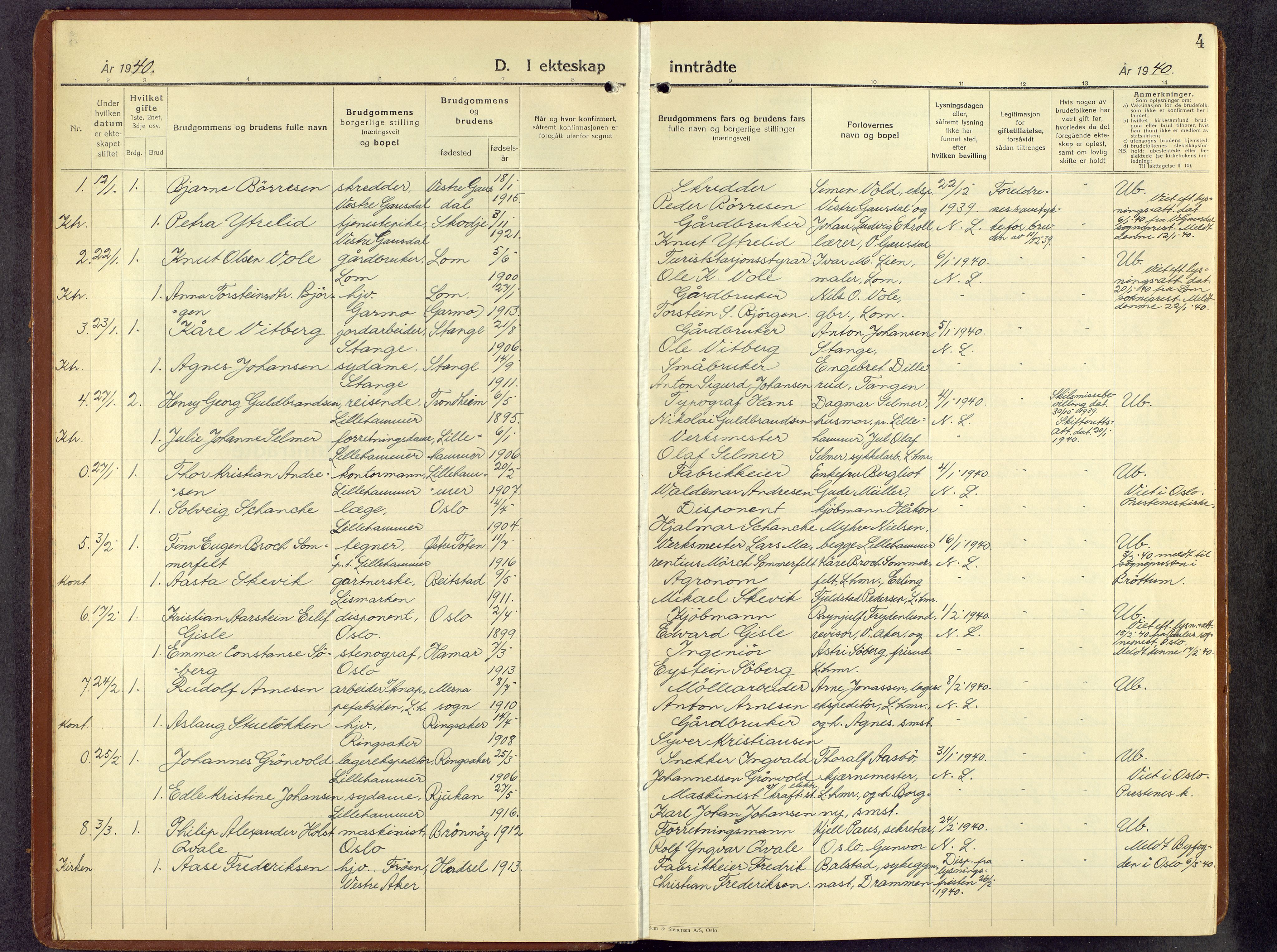 Lillehammer prestekontor, AV/SAH-PREST-088/H/Ha/Hab/L0004: Klokkerbok nr. 4, 1940-1955, s. 4