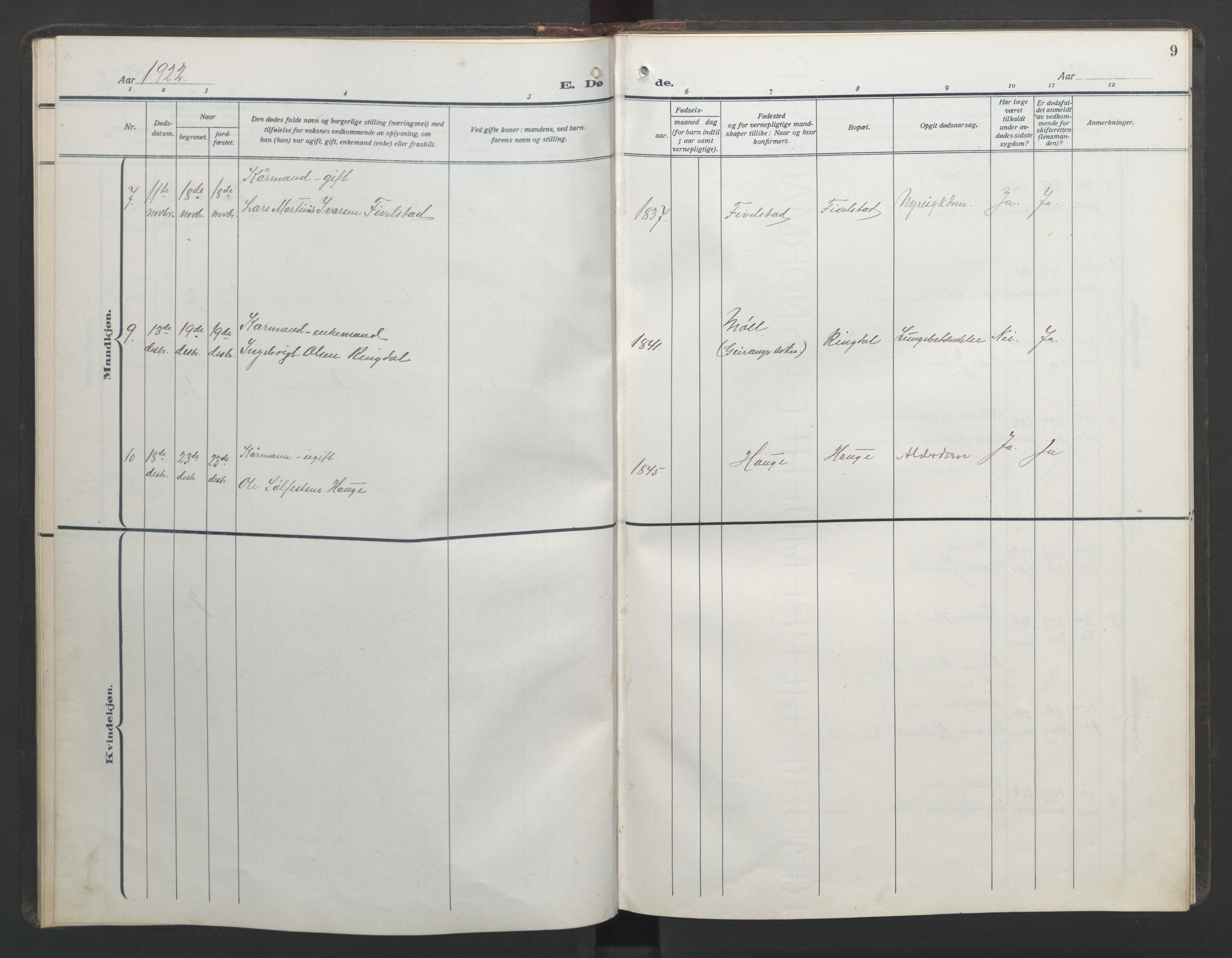 Ministerialprotokoller, klokkerbøker og fødselsregistre - Møre og Romsdal, AV/SAT-A-1454/517/L0233: Klokkerbok nr. 517C06, 1919-1945, s. 9