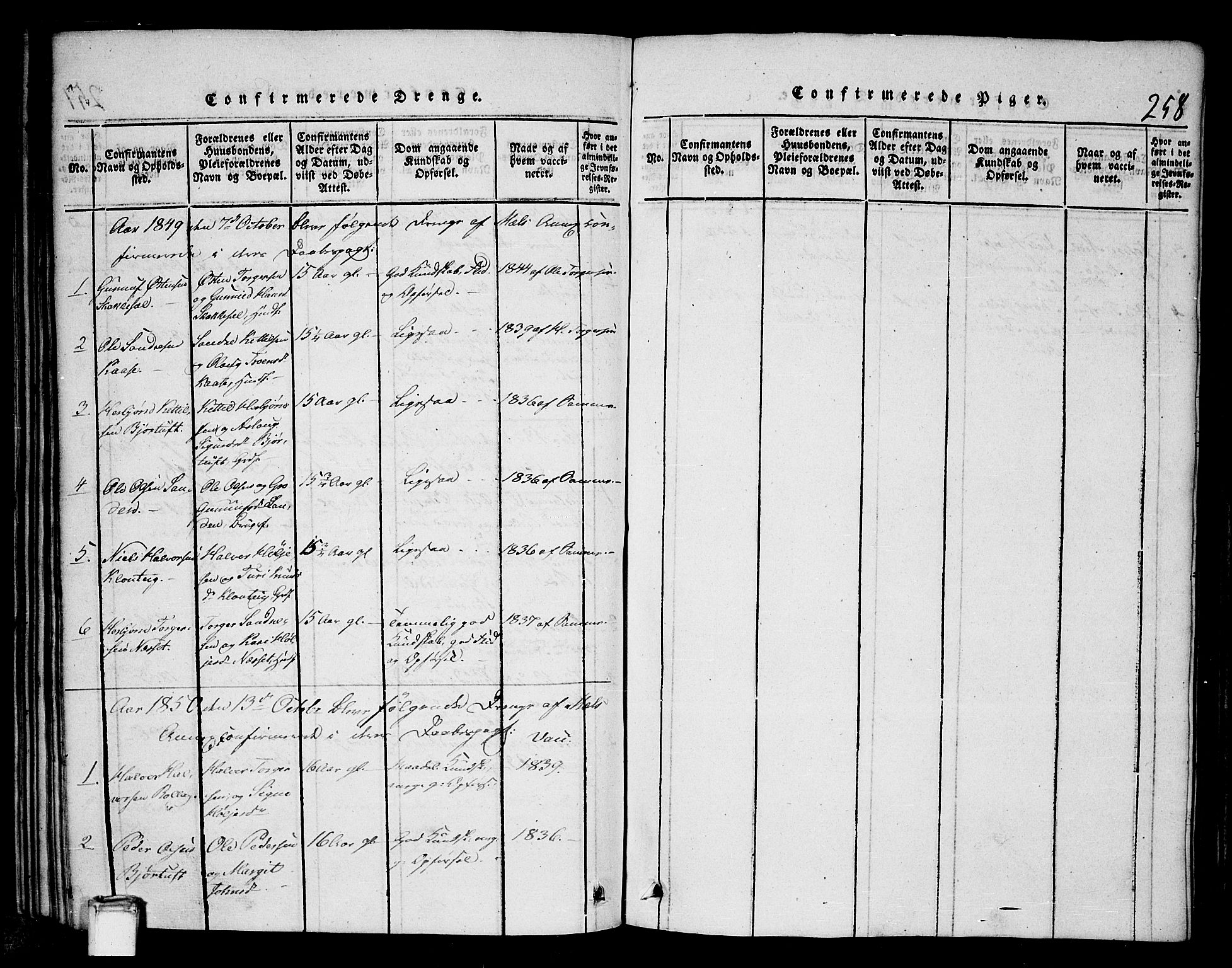 Tinn kirkebøker, AV/SAKO-A-308/G/Gb/L0001: Klokkerbok nr. II 1 /1, 1815-1850, s. 258
