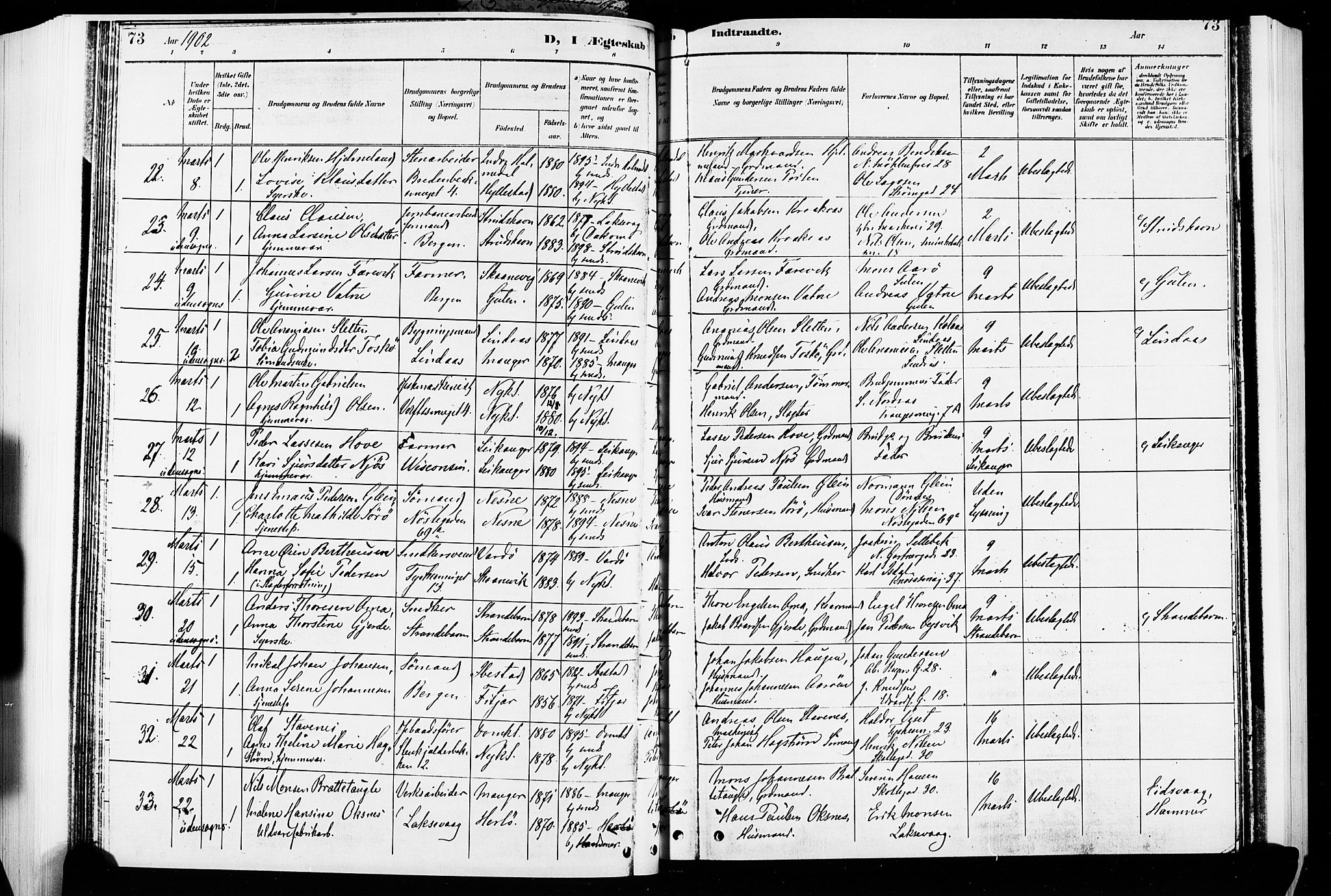 Nykirken Sokneprestembete, AV/SAB-A-77101/H/Hab: Klokkerbok nr. D 2, 1896-1905, s. 73
