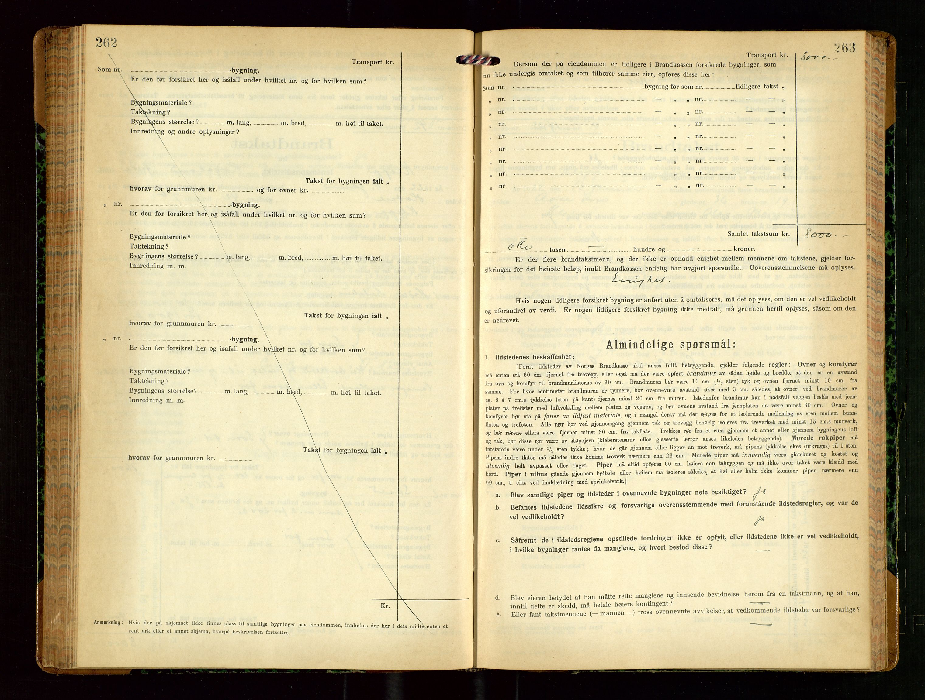 Klepp lensmannskontor, AV/SAST-A-100163/Goc/L0010: "Brandtakstprotokoll" m/register, 1919-1924, s. 262-263