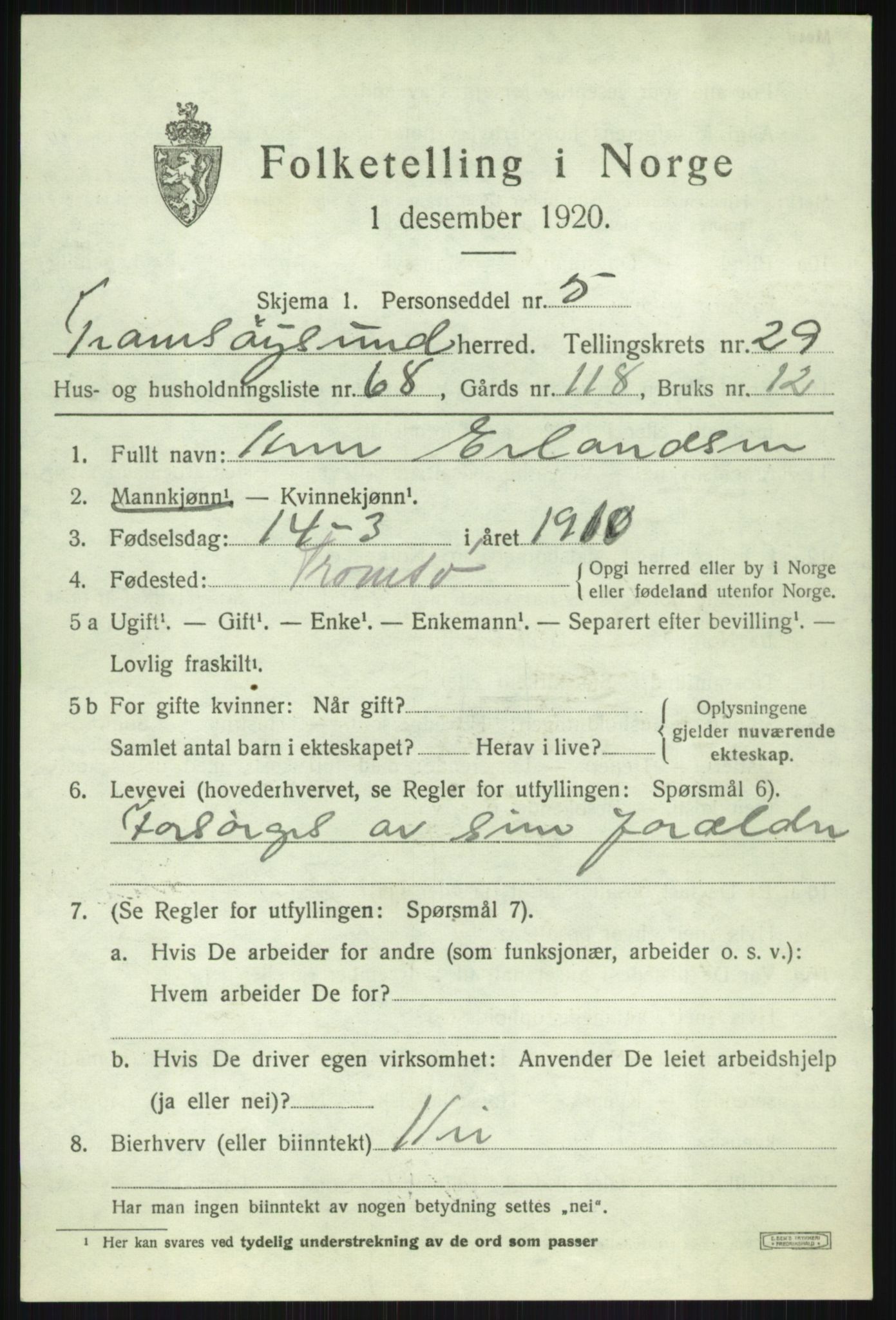 SATØ, Folketelling 1920 for 1934 Tromsøysund herred, 1920, s. 14210