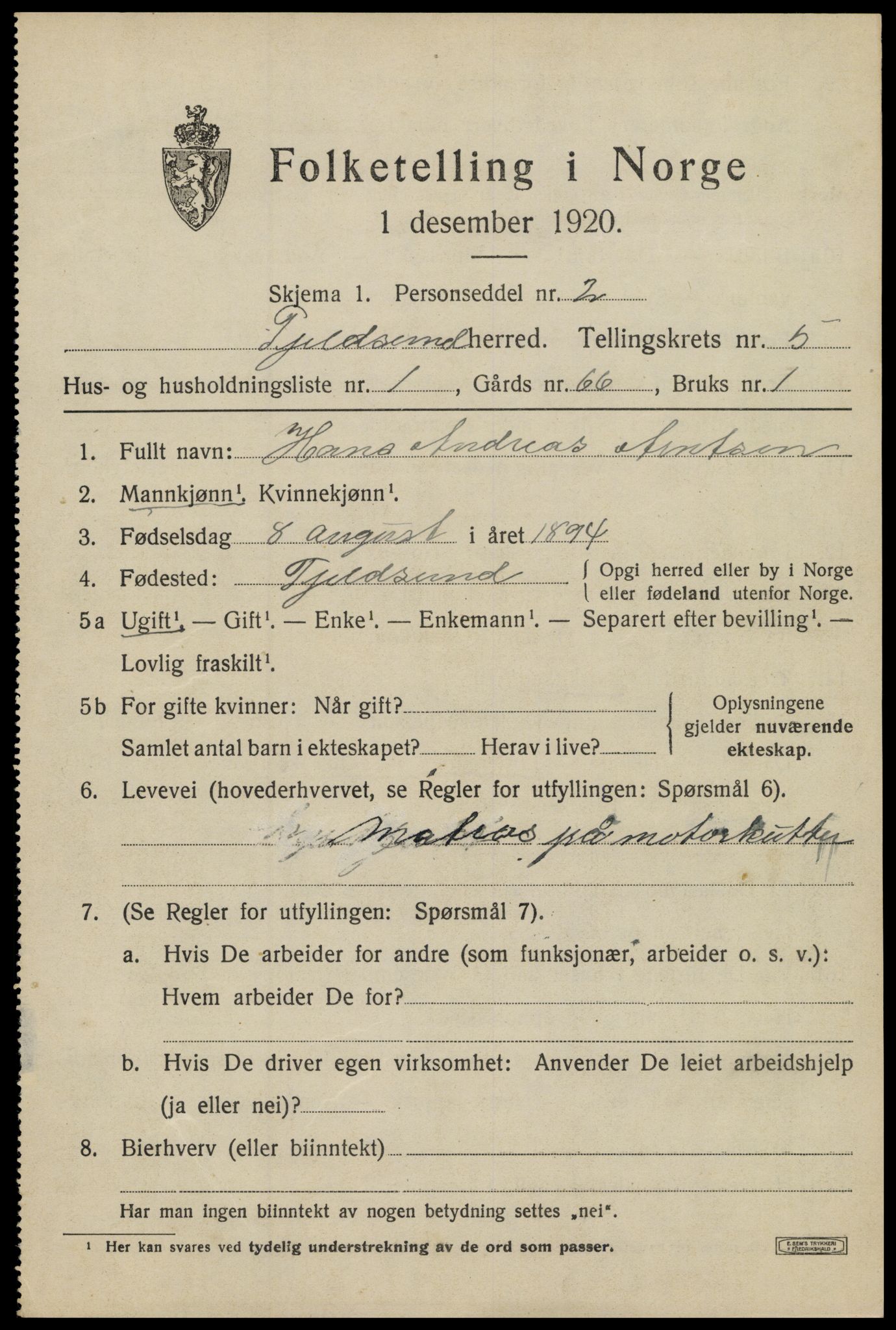 SAT, Folketelling 1920 for 1852 Tjeldsund herred, 1920, s. 2694