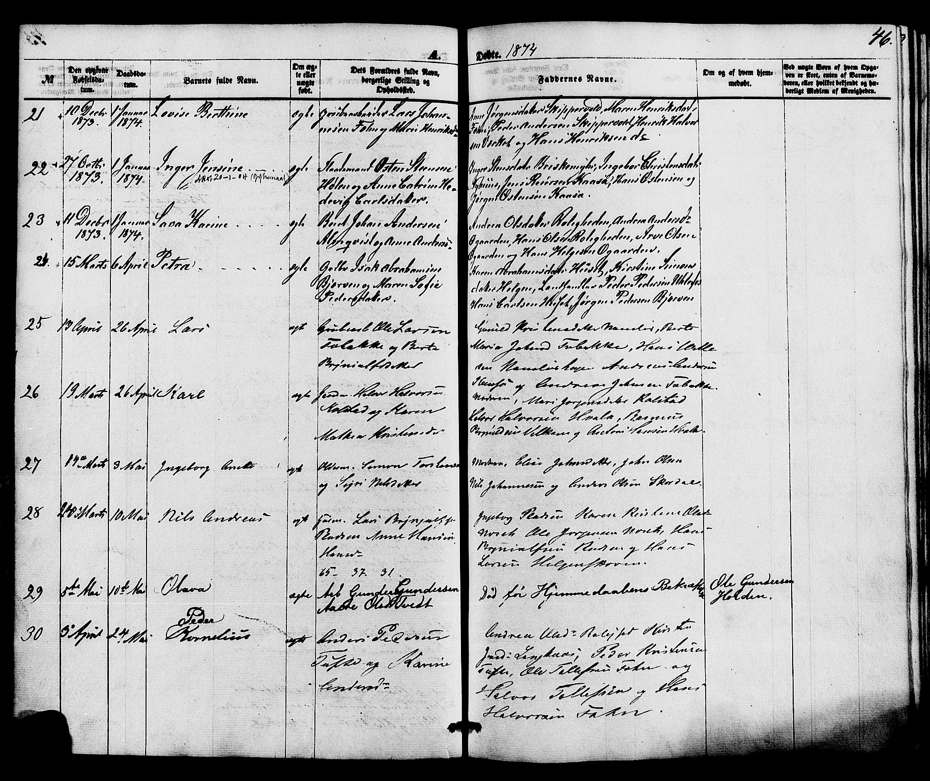 Holla kirkebøker, AV/SAKO-A-272/F/Fa/L0007: Ministerialbok nr. 7, 1869-1881, s. 46