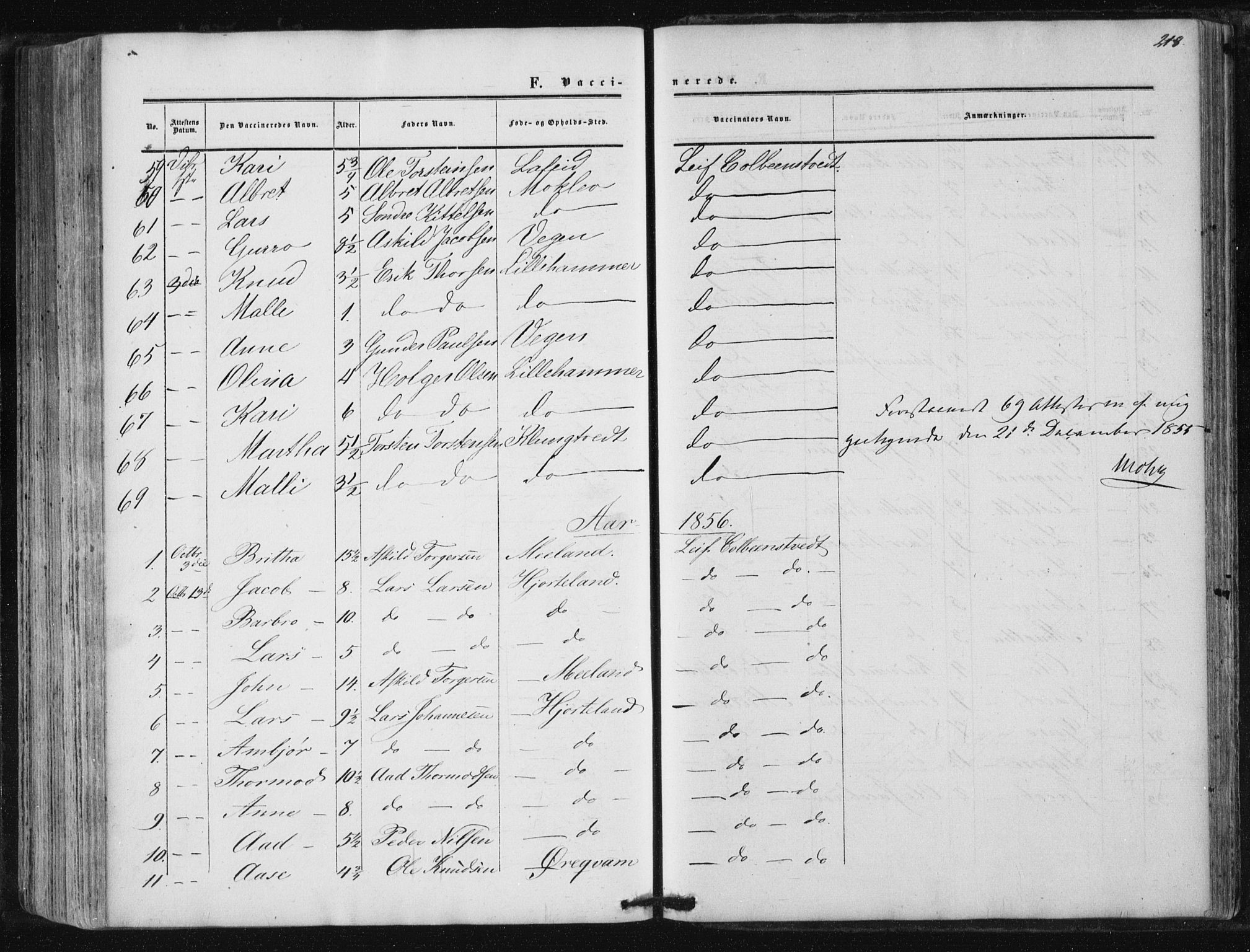 Suldal sokneprestkontor, AV/SAST-A-101845/01/IV/L0009: Ministerialbok nr. A 9, 1854-1868, s. 218