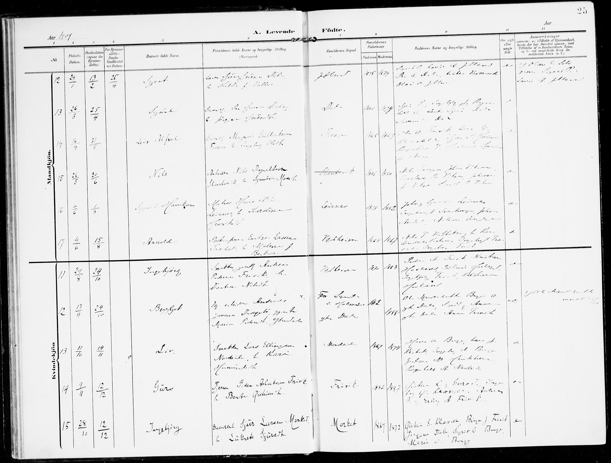 Lavik sokneprestembete, AV/SAB-A-80901: Ministerialbok nr. C 2, 1904-1921, s. 25