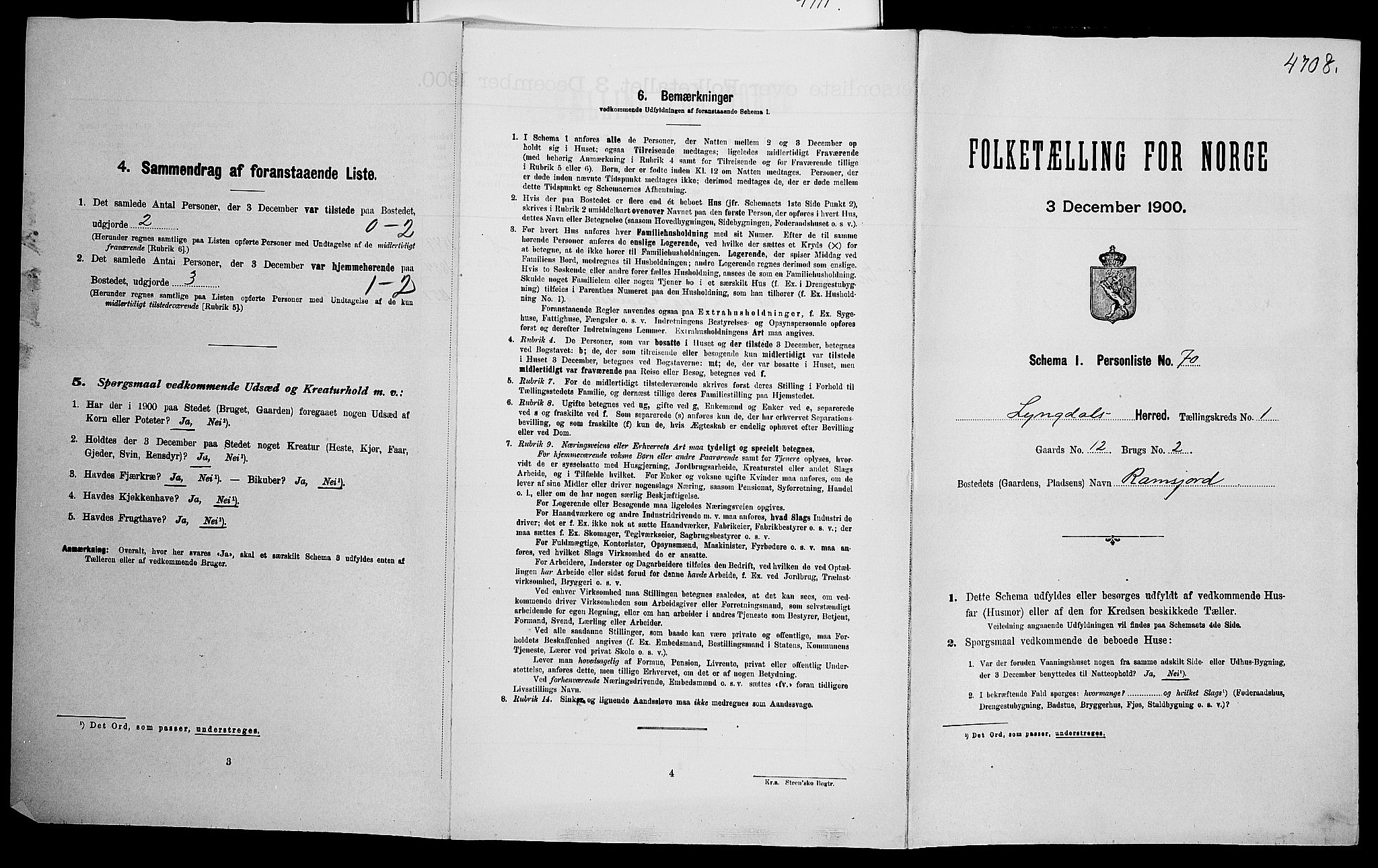 SAK, Folketelling 1900 for 1032 Lyngdal herred, 1900, s. 289