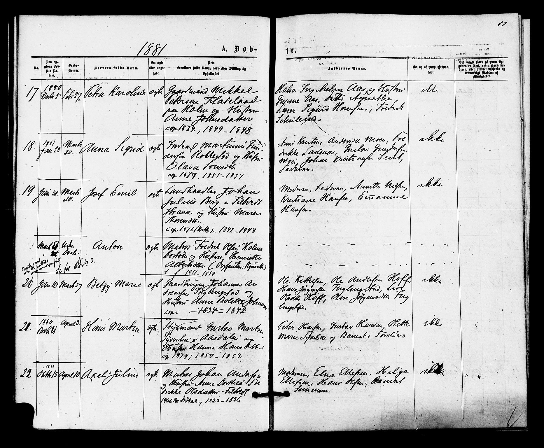 Hurum kirkebøker, AV/SAKO-A-229/F/Fa/L0013: Ministerialbok nr. 13, 1876-1881, s. 57