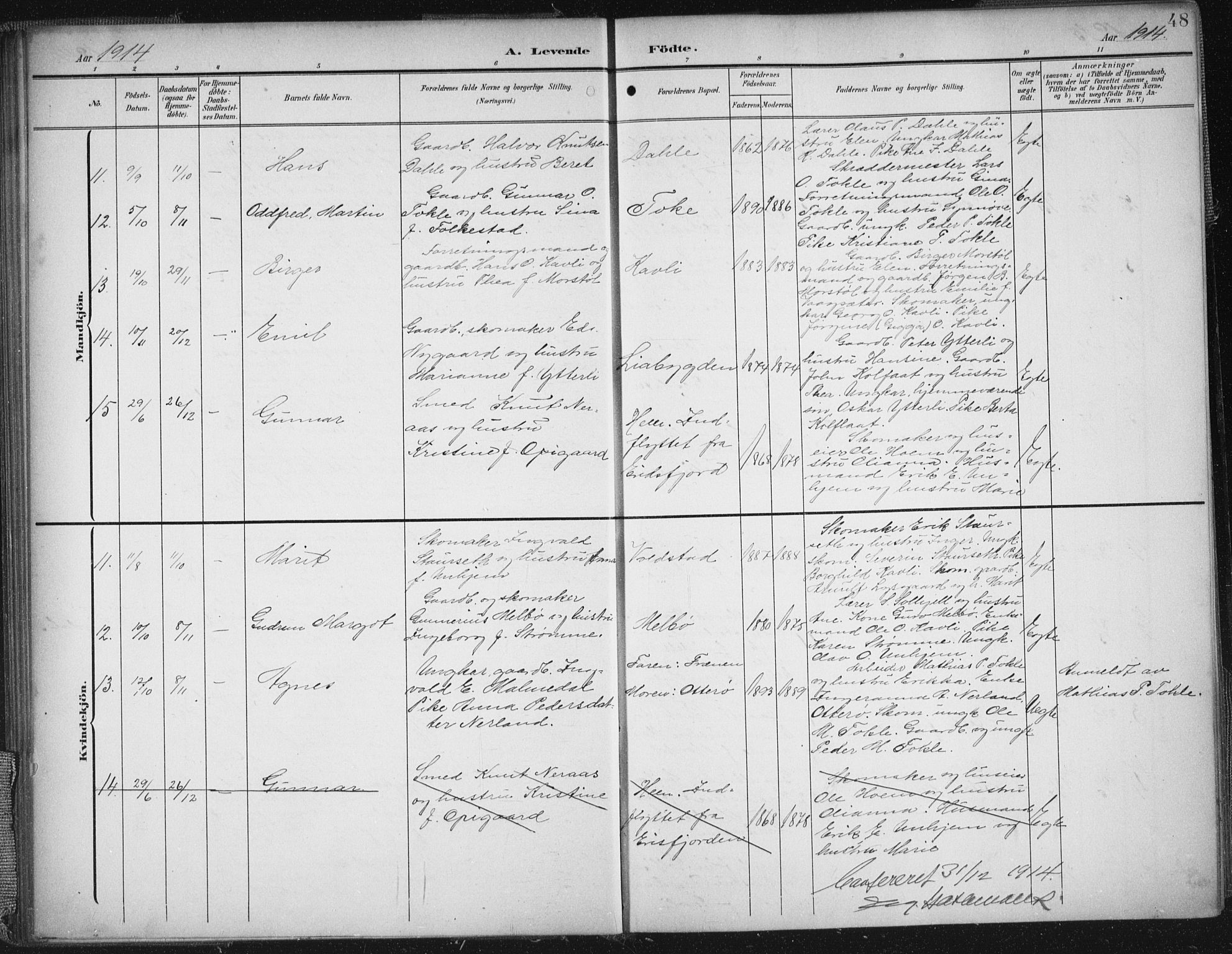 Ministerialprotokoller, klokkerbøker og fødselsregistre - Møre og Romsdal, AV/SAT-A-1454/545/L0589: Klokkerbok nr. 545C03, 1902-1937, s. 48