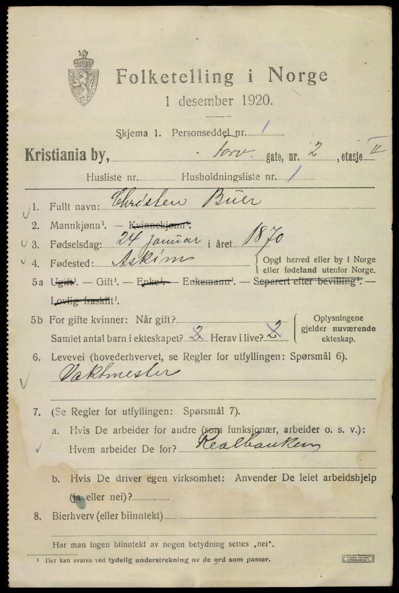 SAO, Folketelling 1920 for 0301 Kristiania kjøpstad, 1920, s. 593947