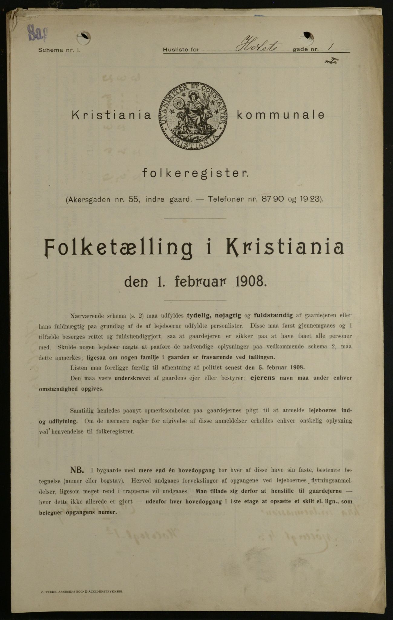 OBA, Kommunal folketelling 1.2.1908 for Kristiania kjøpstad, 1908, s. 36786