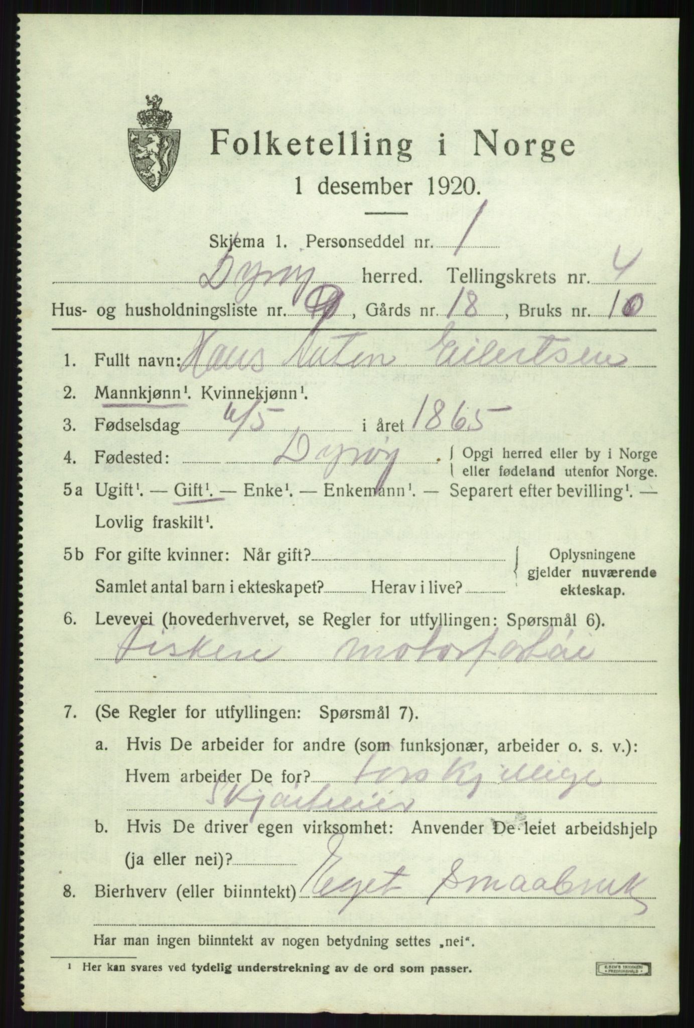 SATØ, Folketelling 1920 for 1926 Dyrøy herred, 1920, s. 2275