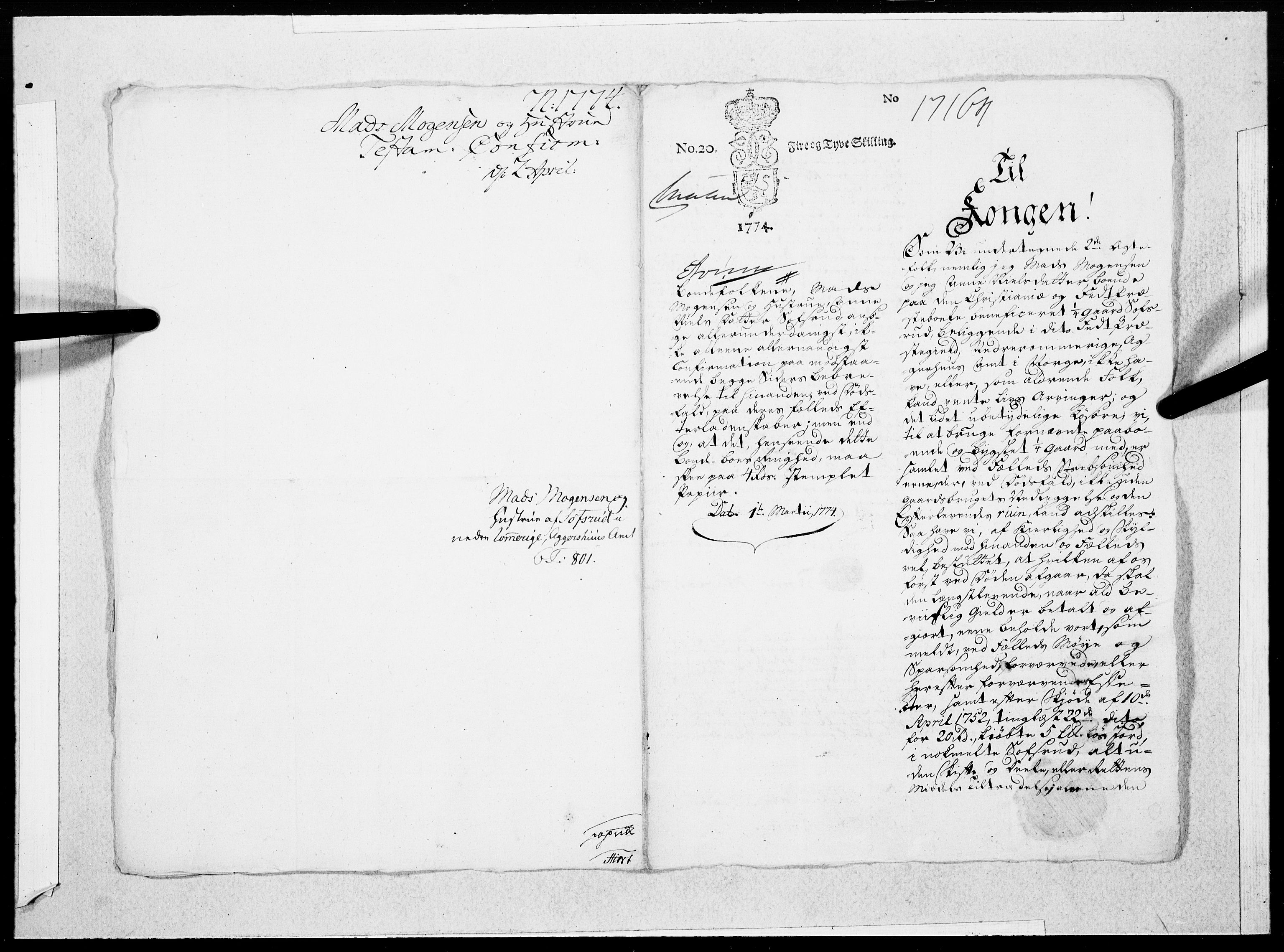 Danske Kanselli 1572-1799, RA/EA-3023/F/Fc/Fcc/Fcca/L0212: Norske innlegg 1572-1799, 1774, s. 11