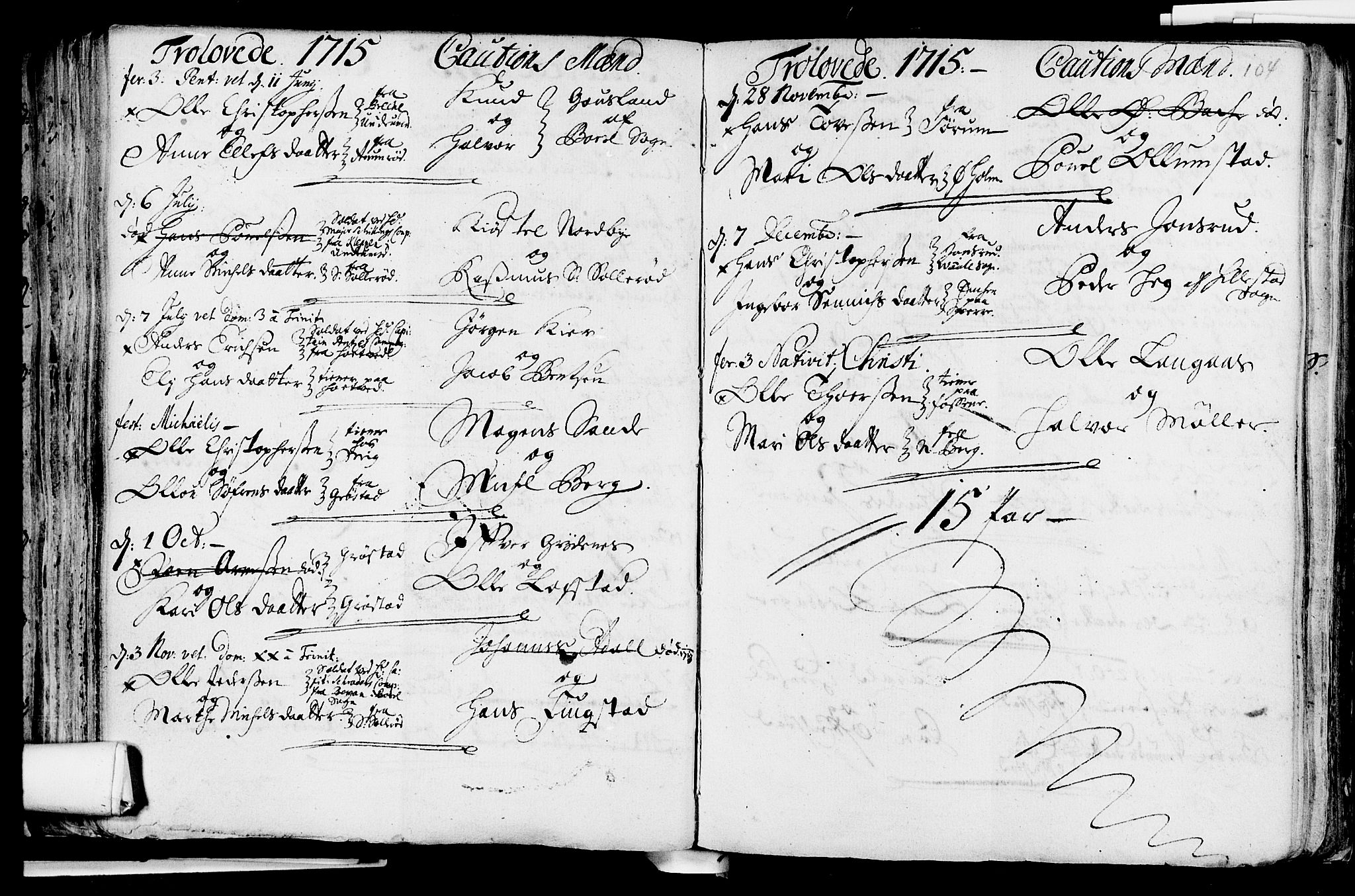 Våle kirkebøker, AV/SAKO-A-334/F/Fa/L0002: Ministerialbok nr. I 2, 1705-1732, s. 104