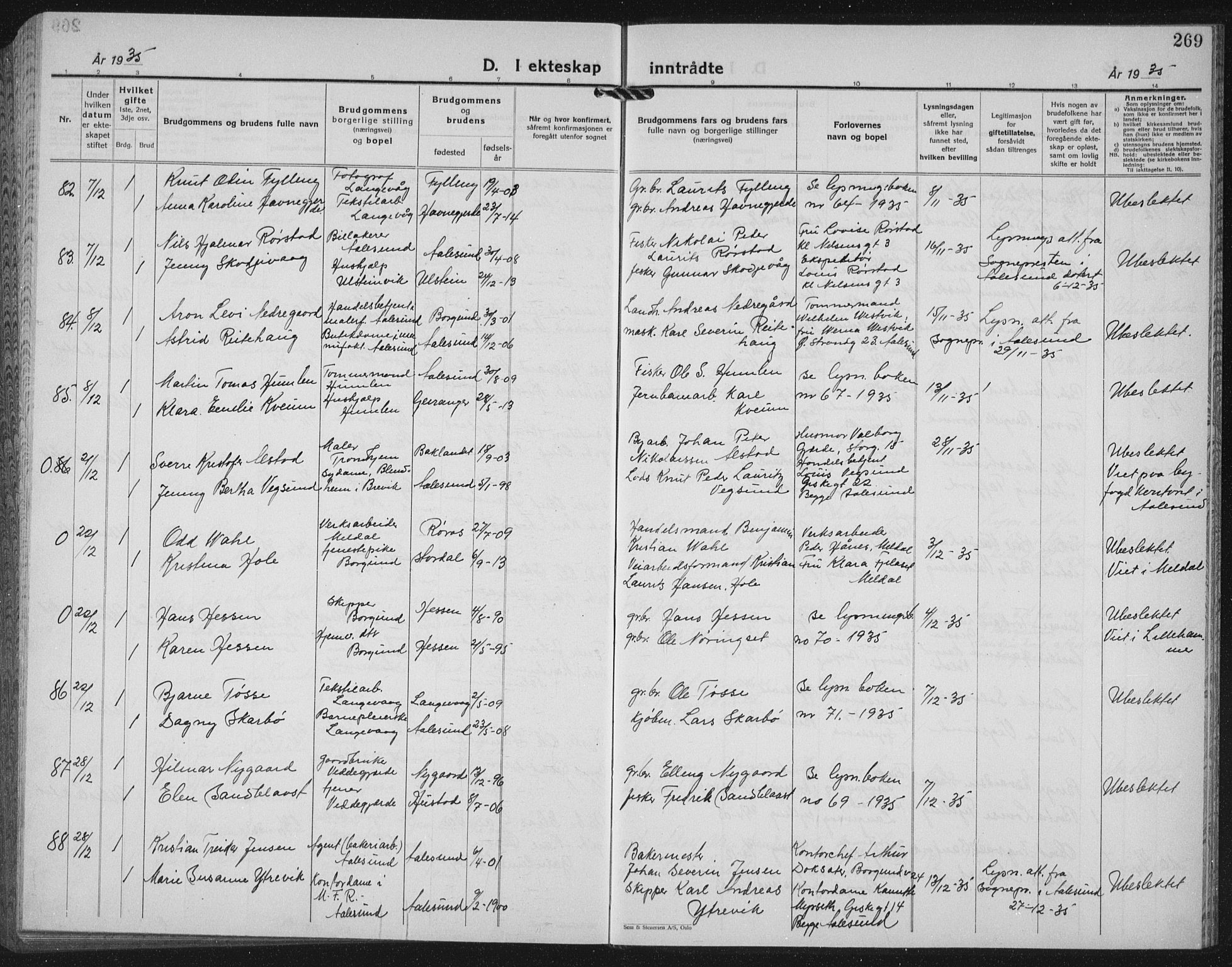 Ministerialprotokoller, klokkerbøker og fødselsregistre - Møre og Romsdal, AV/SAT-A-1454/528/L0436: Klokkerbok nr. 528C17, 1927-1939, s. 269