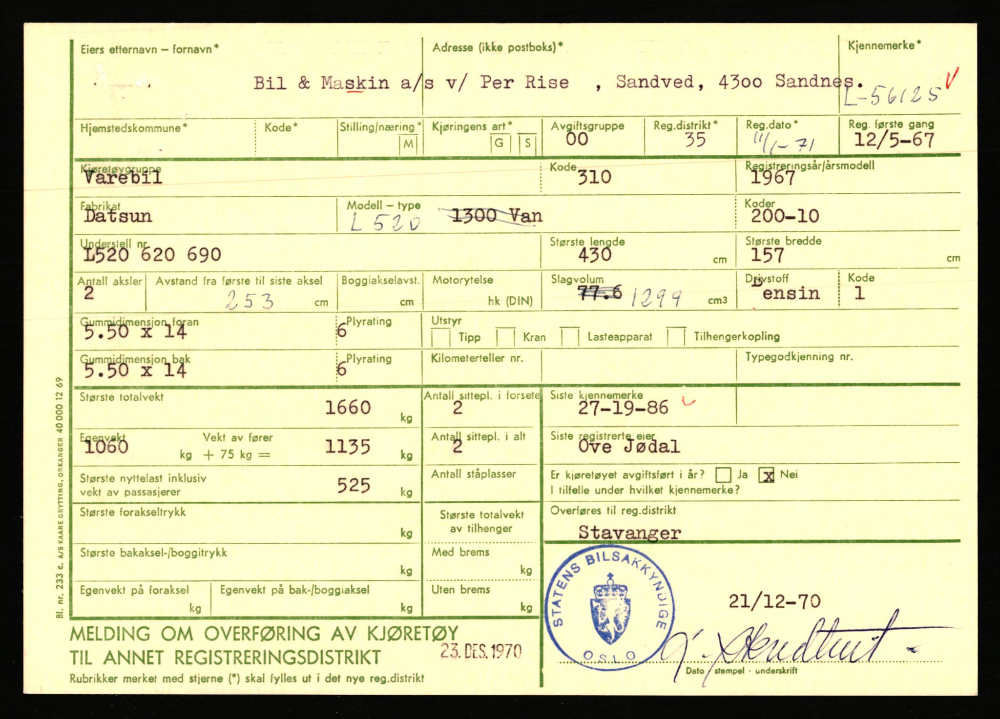 Stavanger trafikkstasjon, AV/SAST-A-101942/0/F/L0055: L-55700 - L-56499, 1930-1971, s. 811