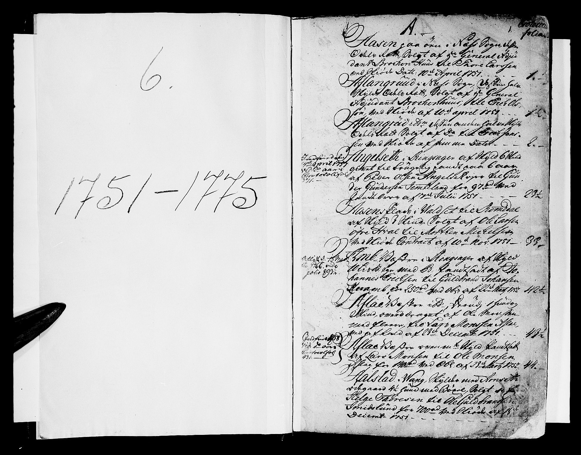 Hedemarken sorenskriveri, SAH/TING-034/H/Hc/L0006: Panteregister nr. 6, 1751-1775
