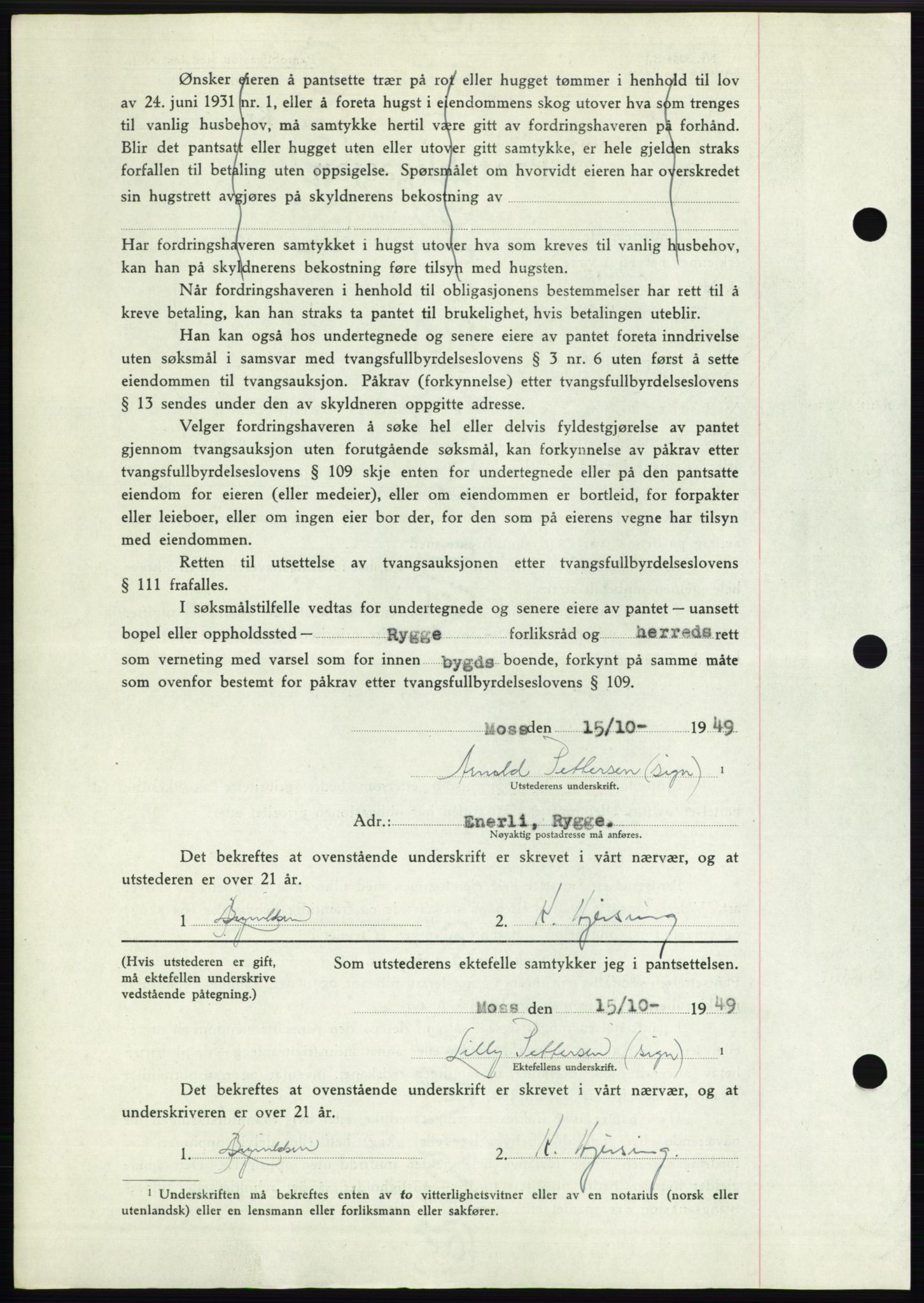 Moss sorenskriveri, SAO/A-10168: Pantebok nr. B23, 1949-1950, Dagboknr: 3194/1949