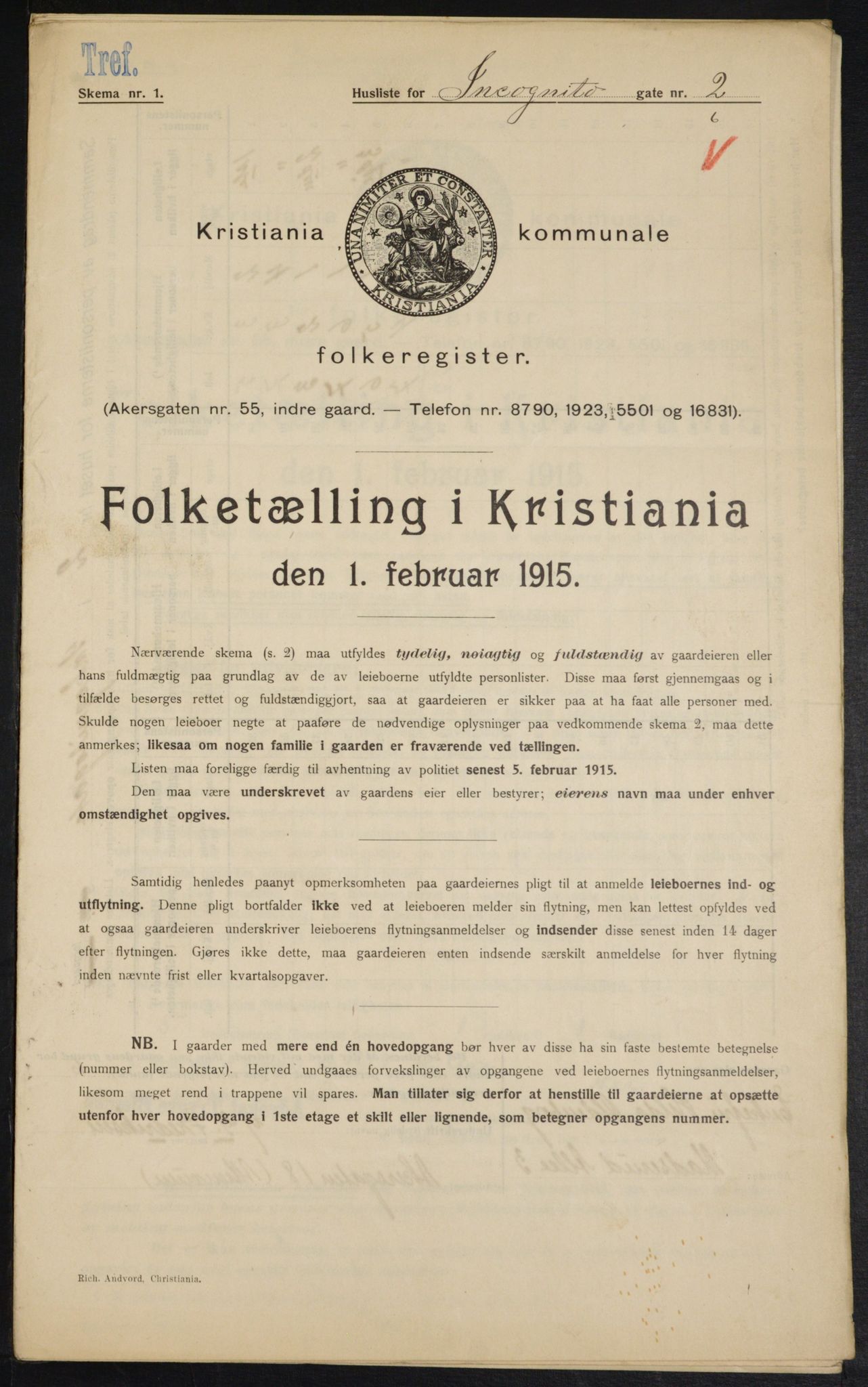 OBA, Kommunal folketelling 1.2.1915 for Kristiania, 1915, s. 43465