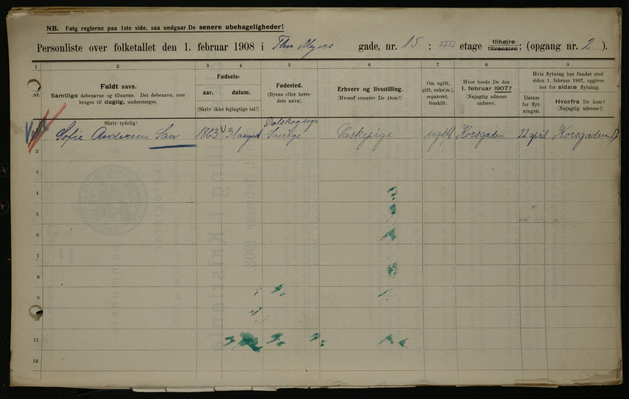 OBA, Kommunal folketelling 1.2.1908 for Kristiania kjøpstad, 1908, s. 98468