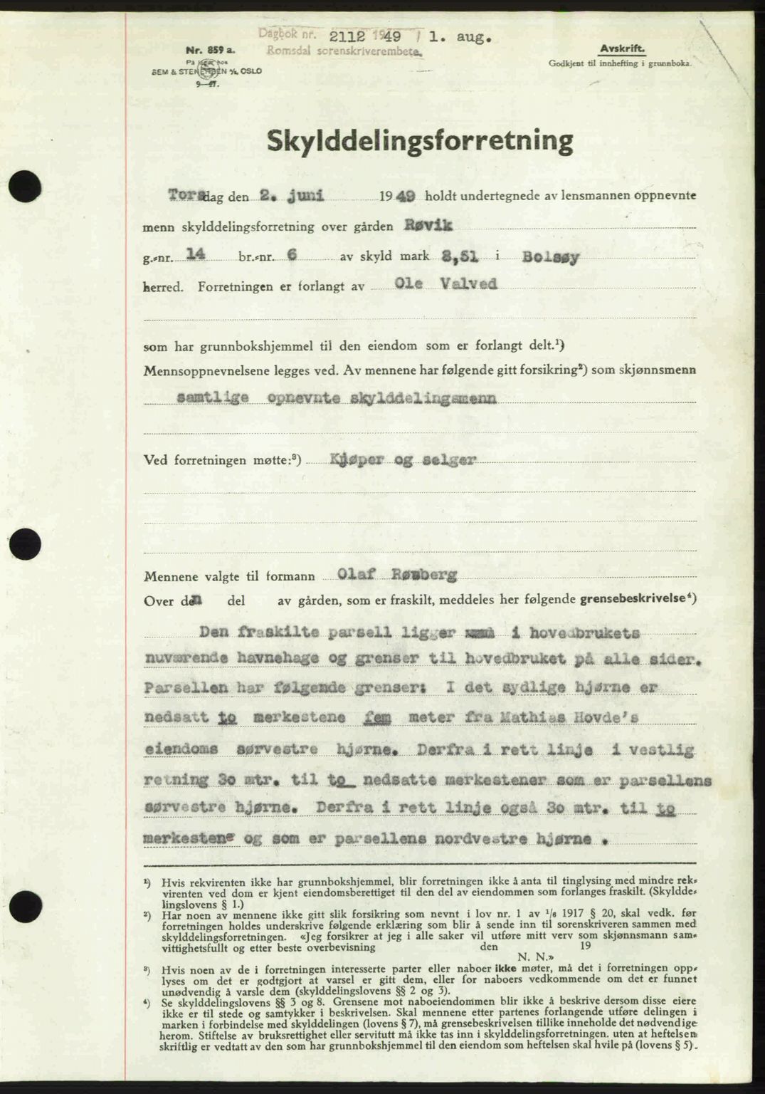 Romsdal sorenskriveri, SAT/A-4149/1/2/2C: Pantebok nr. A30, 1949-1949, Dagboknr: 2112/1949