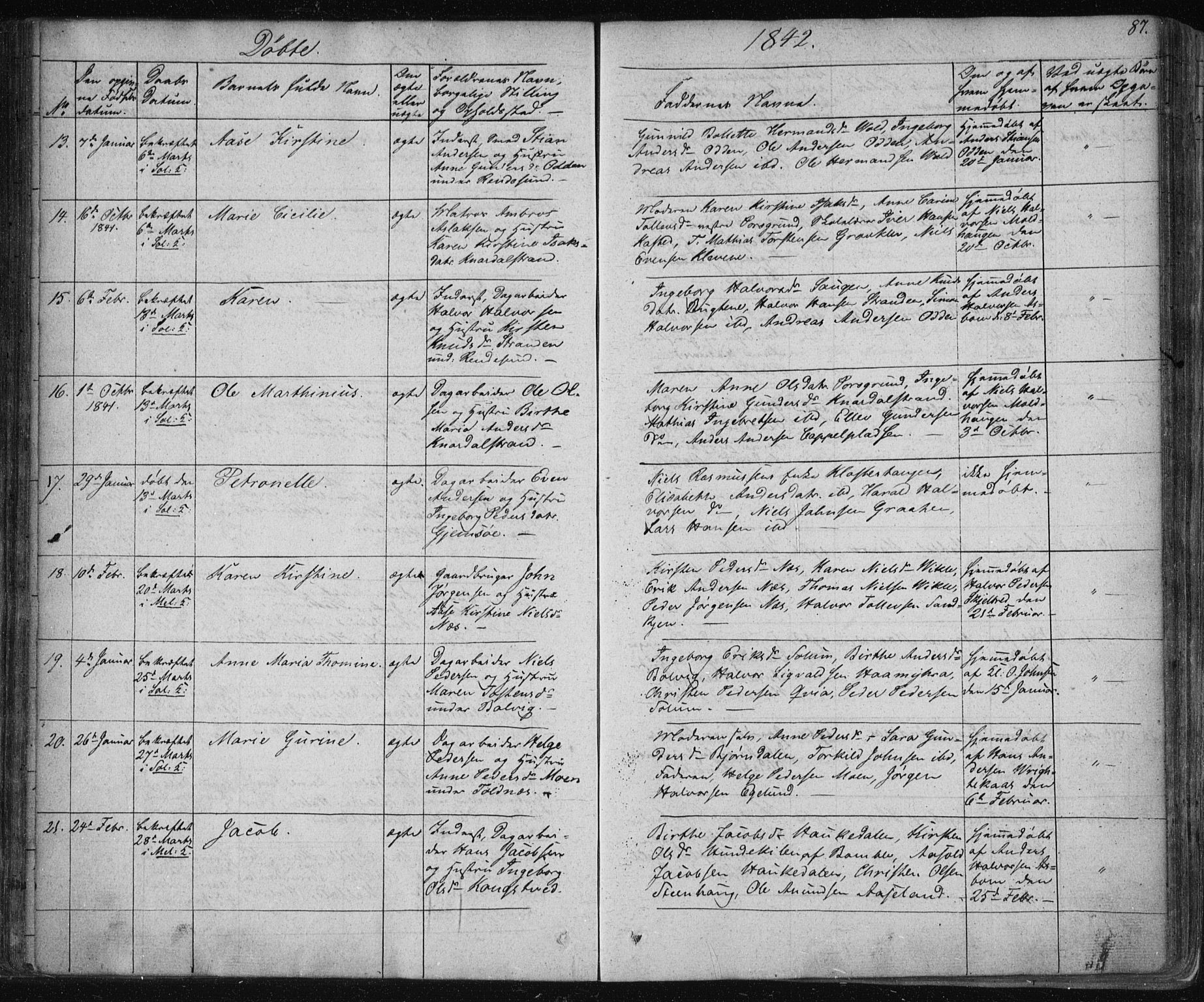 Solum kirkebøker, SAKO/A-306/F/Fa/L0005: Ministerialbok nr. I 5, 1833-1843, s. 87