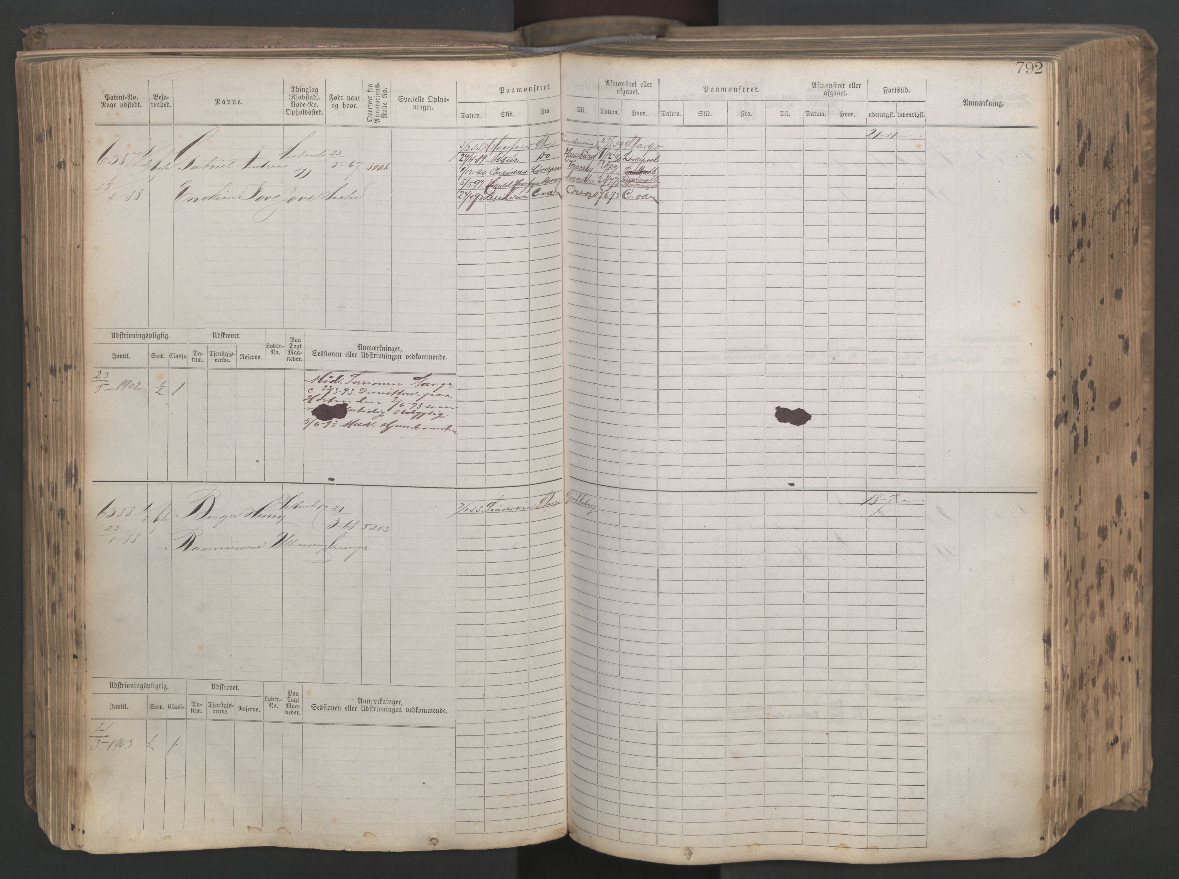 Stavanger sjømannskontor, AV/SAST-A-102006/F/Fb/Fbb/L0021: Sjøfartshovedrulle patnentnr. 6005-7204 (dublett), 1887, s. 196