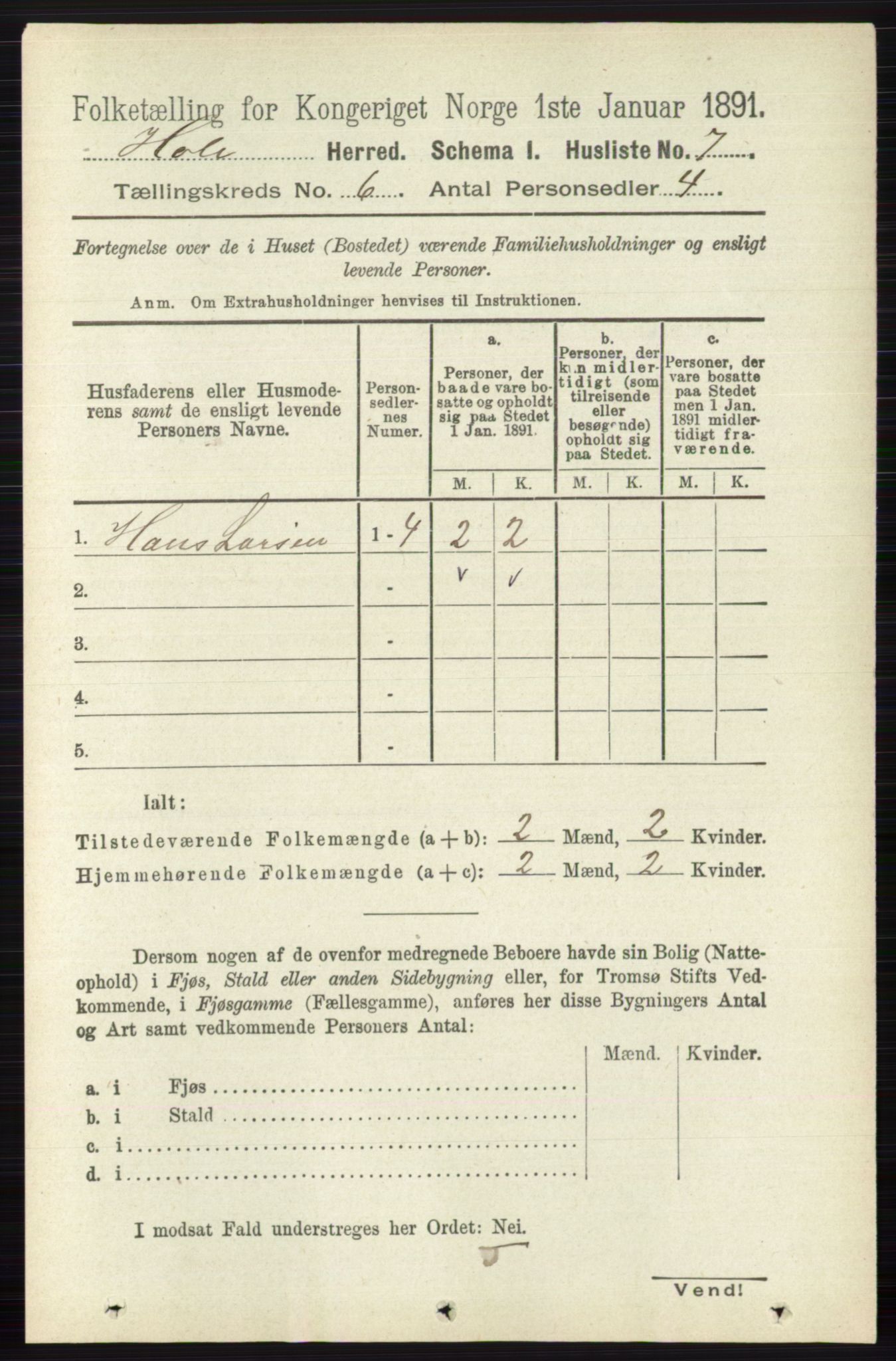 RA, Folketelling 1891 for 0612 Hole herred, 1891, s. 2977