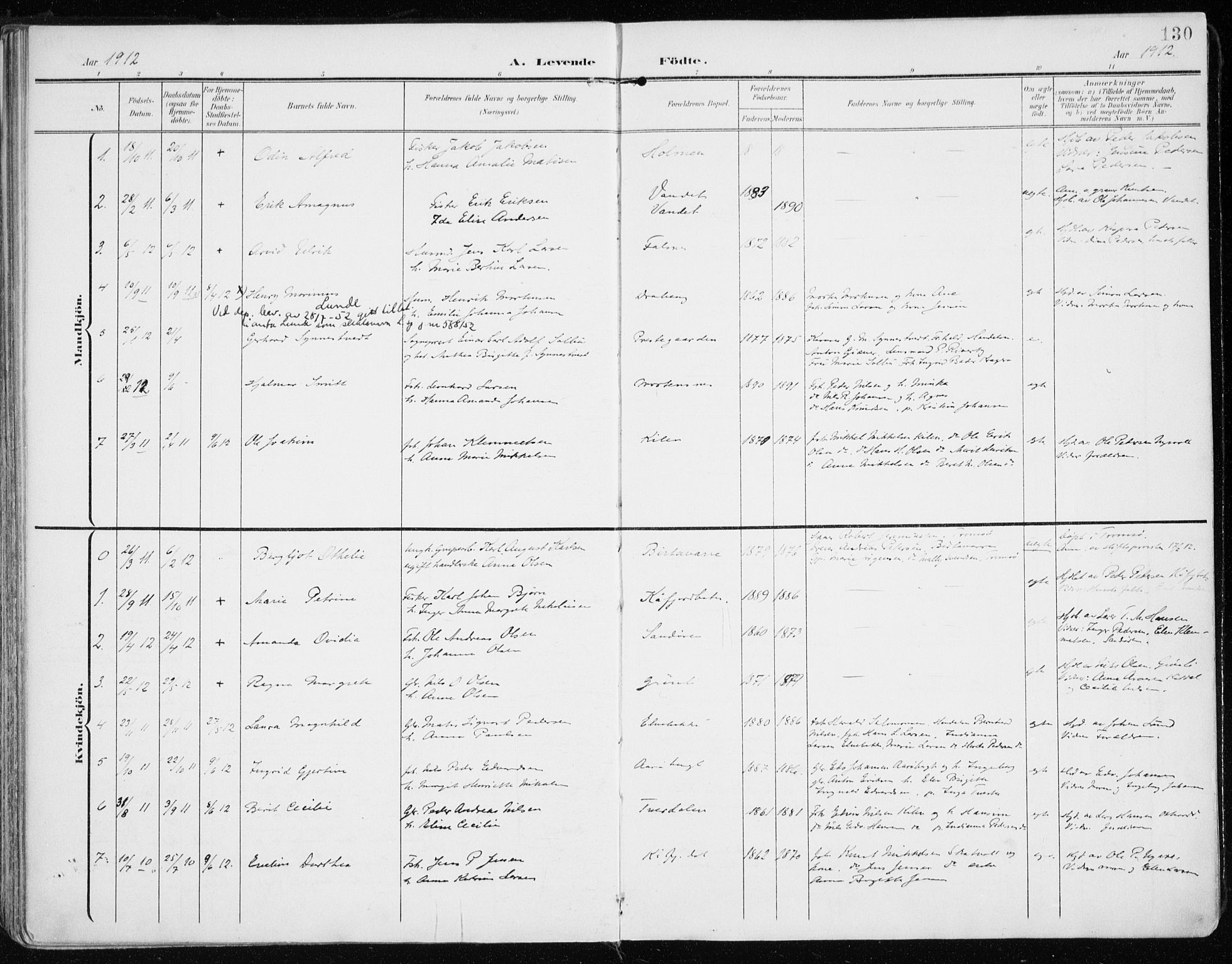 Lyngen sokneprestembete, AV/SATØ-S-1289/H/He/Hea/L0011kirke: Ministerialbok nr. 11, 1903-1913, s. 130