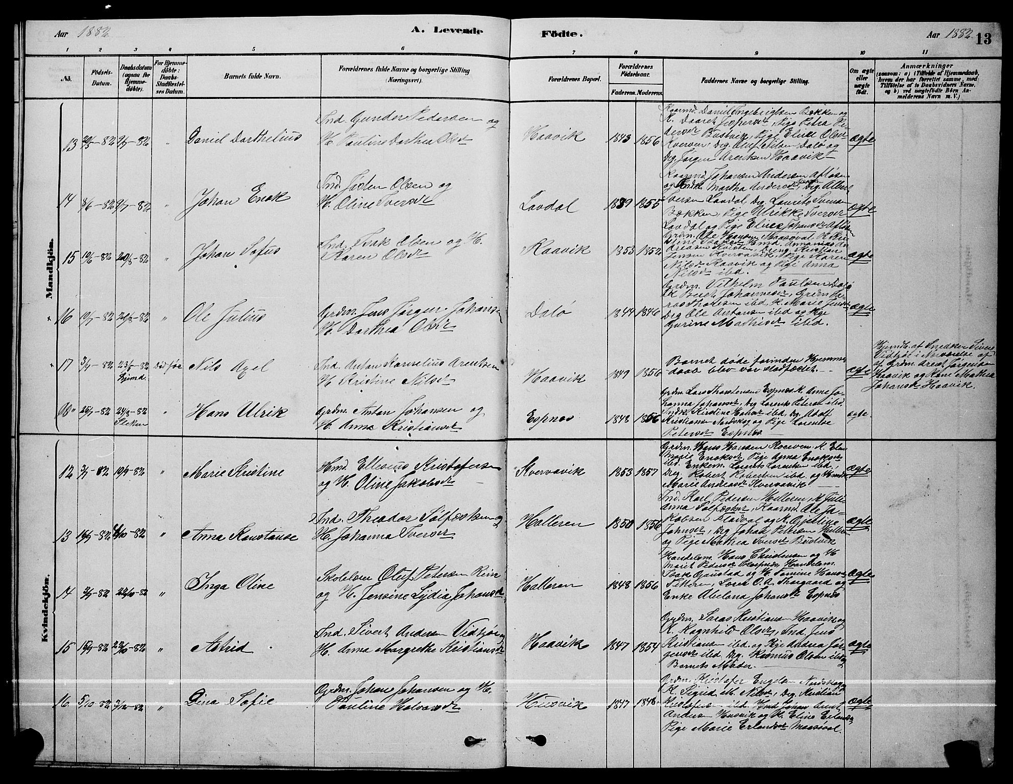 Ministerialprotokoller, klokkerbøker og fødselsregistre - Sør-Trøndelag, SAT/A-1456/641/L0597: Klokkerbok nr. 641C01, 1878-1893, s. 13