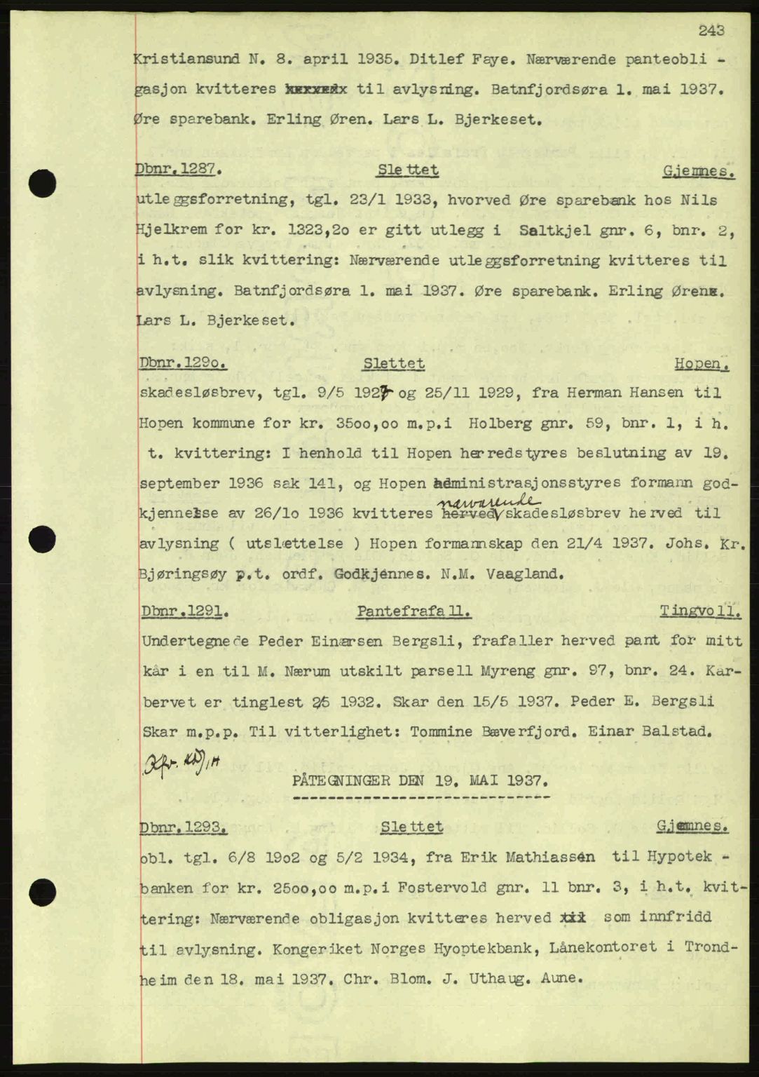 Nordmøre sorenskriveri, SAT/A-4132/1/2/2Ca: Pantebok nr. C80, 1936-1939, Dagboknr: 1287/1937