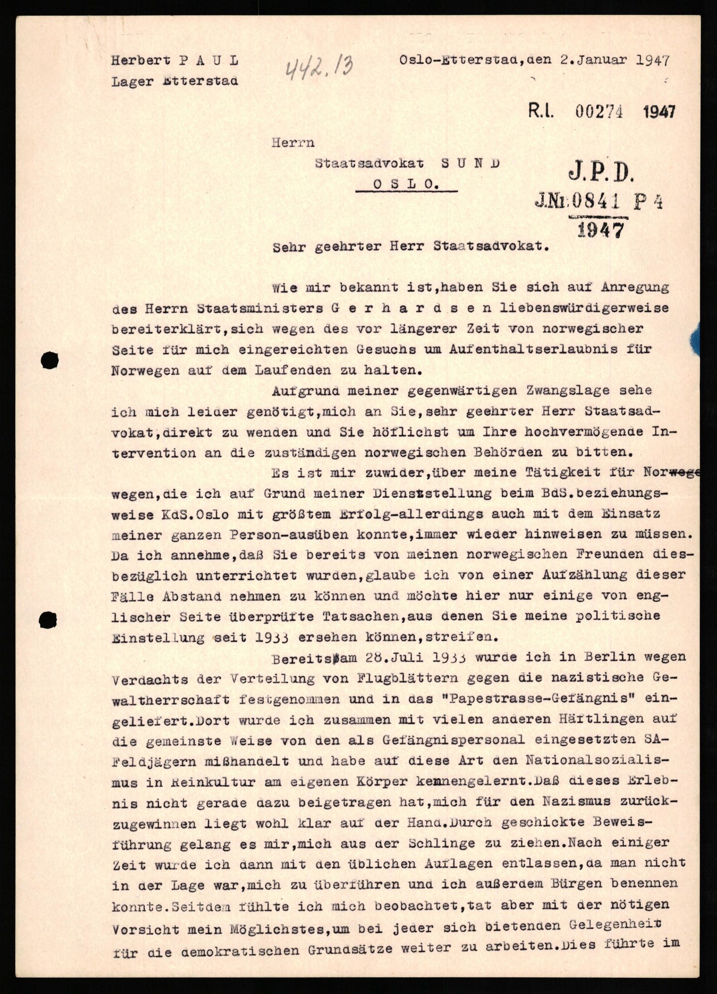 Forsvaret, Forsvarets overkommando II, AV/RA-RAFA-3915/D/Db/L0025: CI Questionaires. Tyske okkupasjonsstyrker i Norge. Tyskere., 1945-1946, s. 424