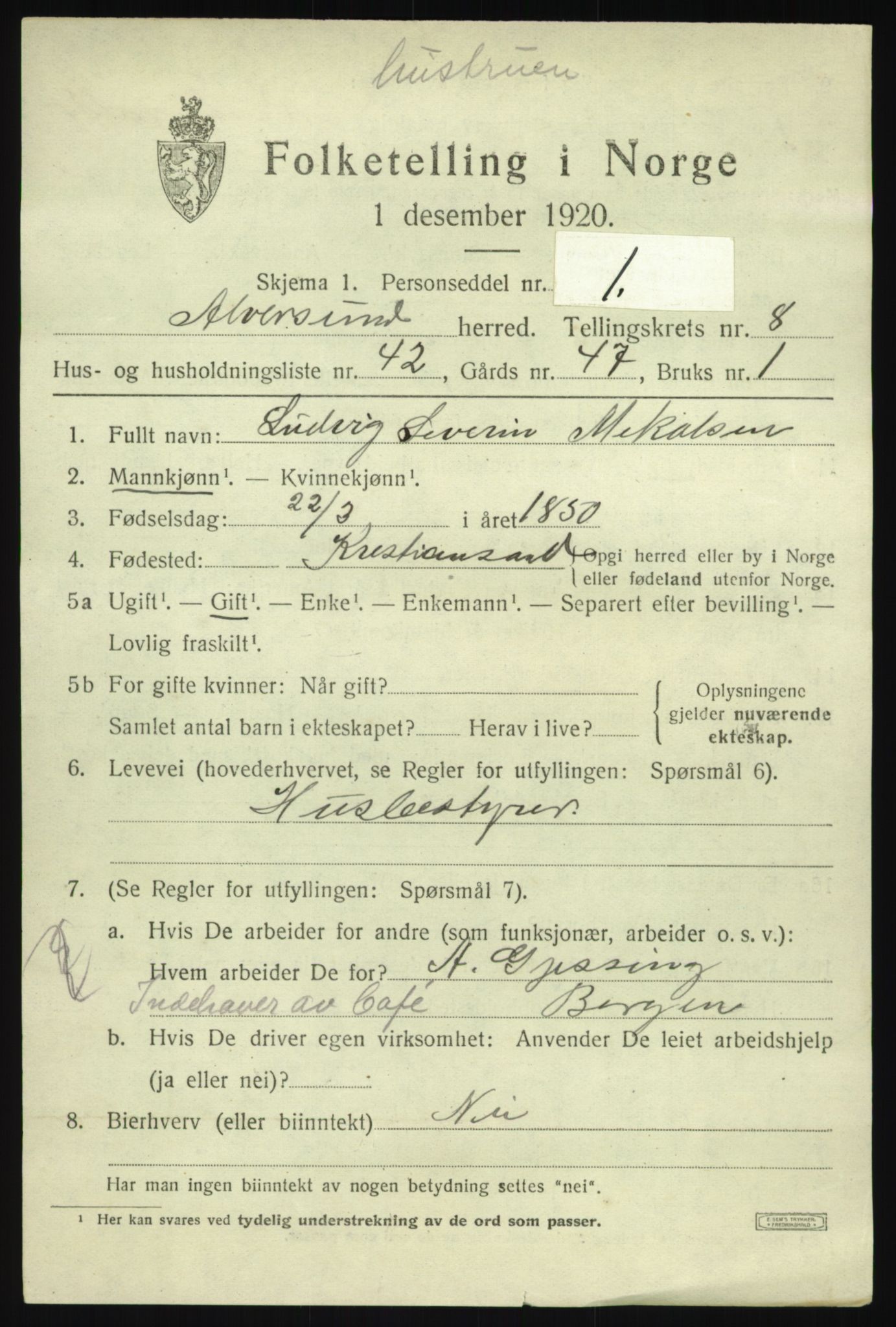 SAB, Folketelling 1920 for 1257 Alversund herred, 1920, s. 5304