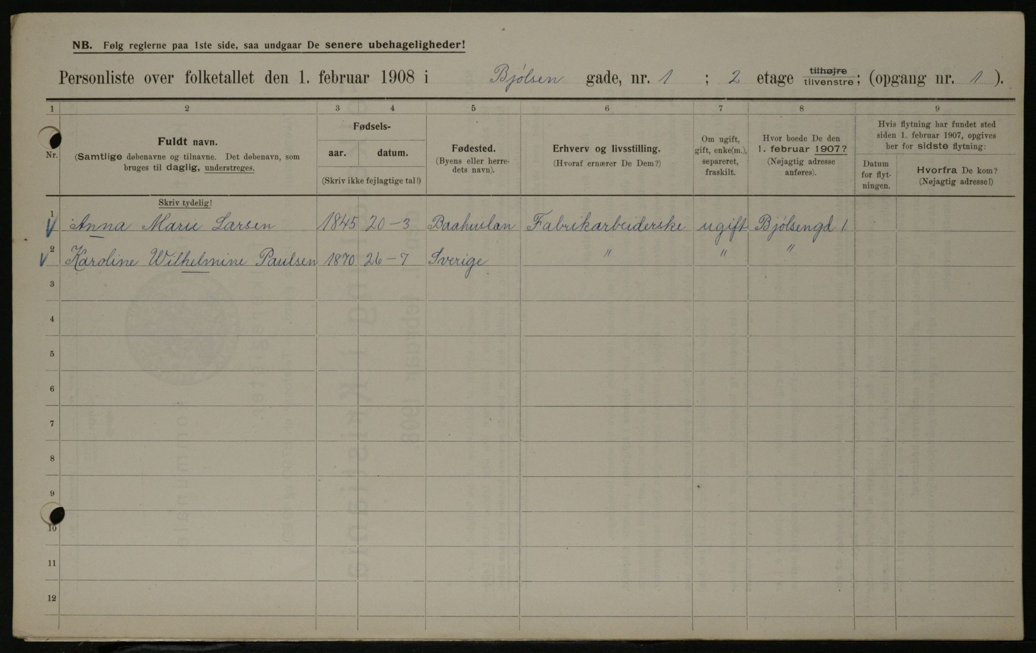 OBA, Kommunal folketelling 1.2.1908 for Kristiania kjøpstad, 1908, s. 6303