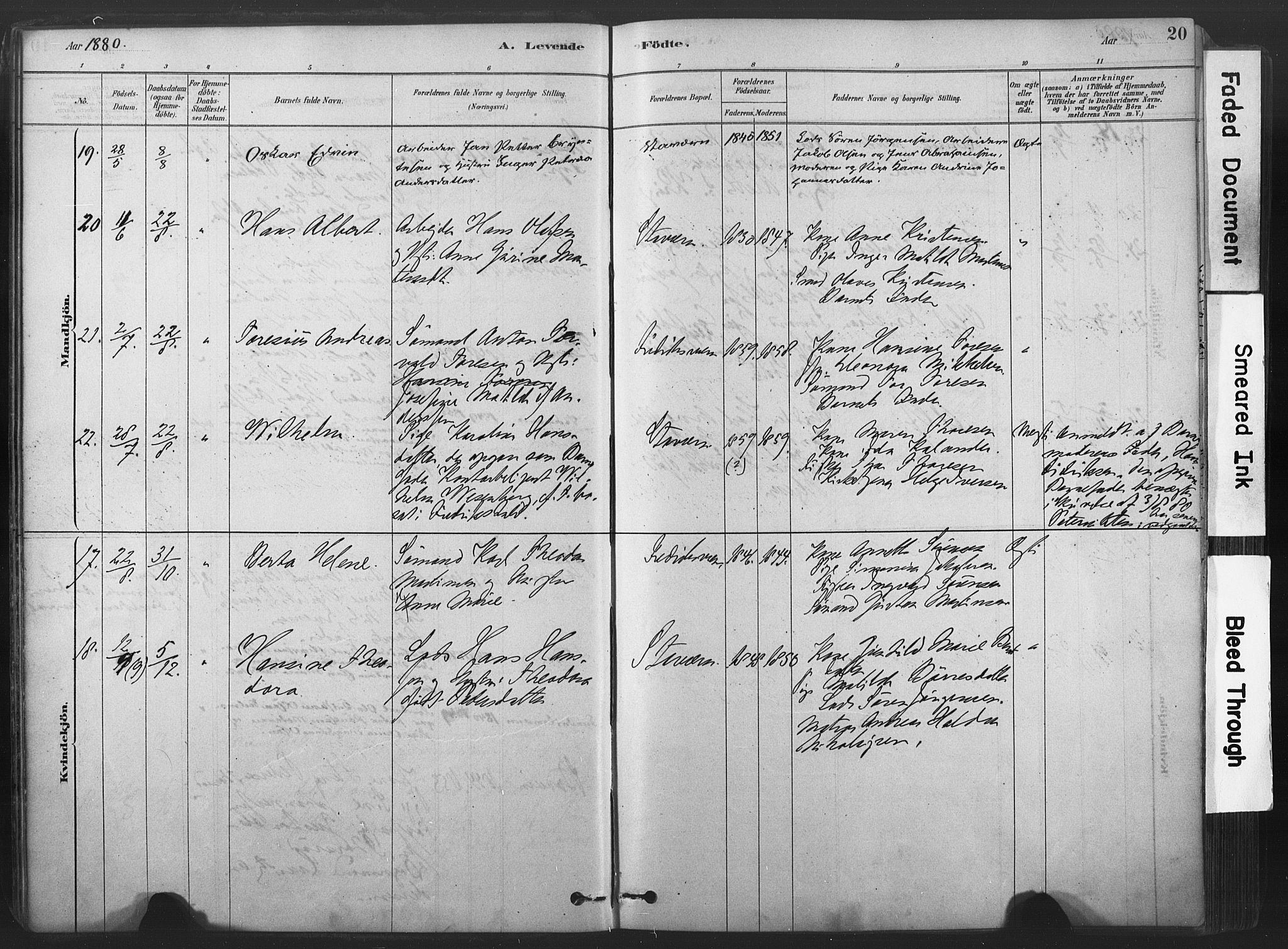 Stavern kirkebøker, AV/SAKO-A-318/F/Fa/L0008: Ministerialbok nr. 8, 1878-1905, s. 20