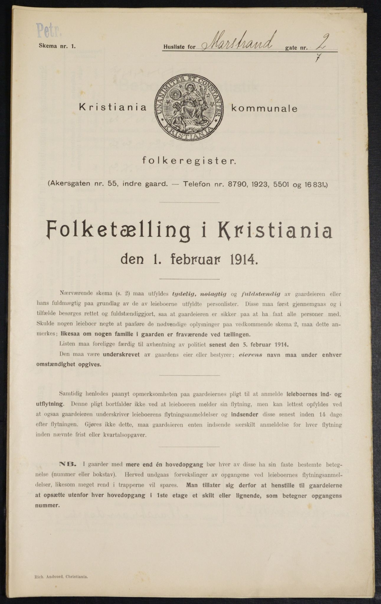 OBA, Kommunal folketelling 1.2.1914 for Kristiania, 1914, s. 64636