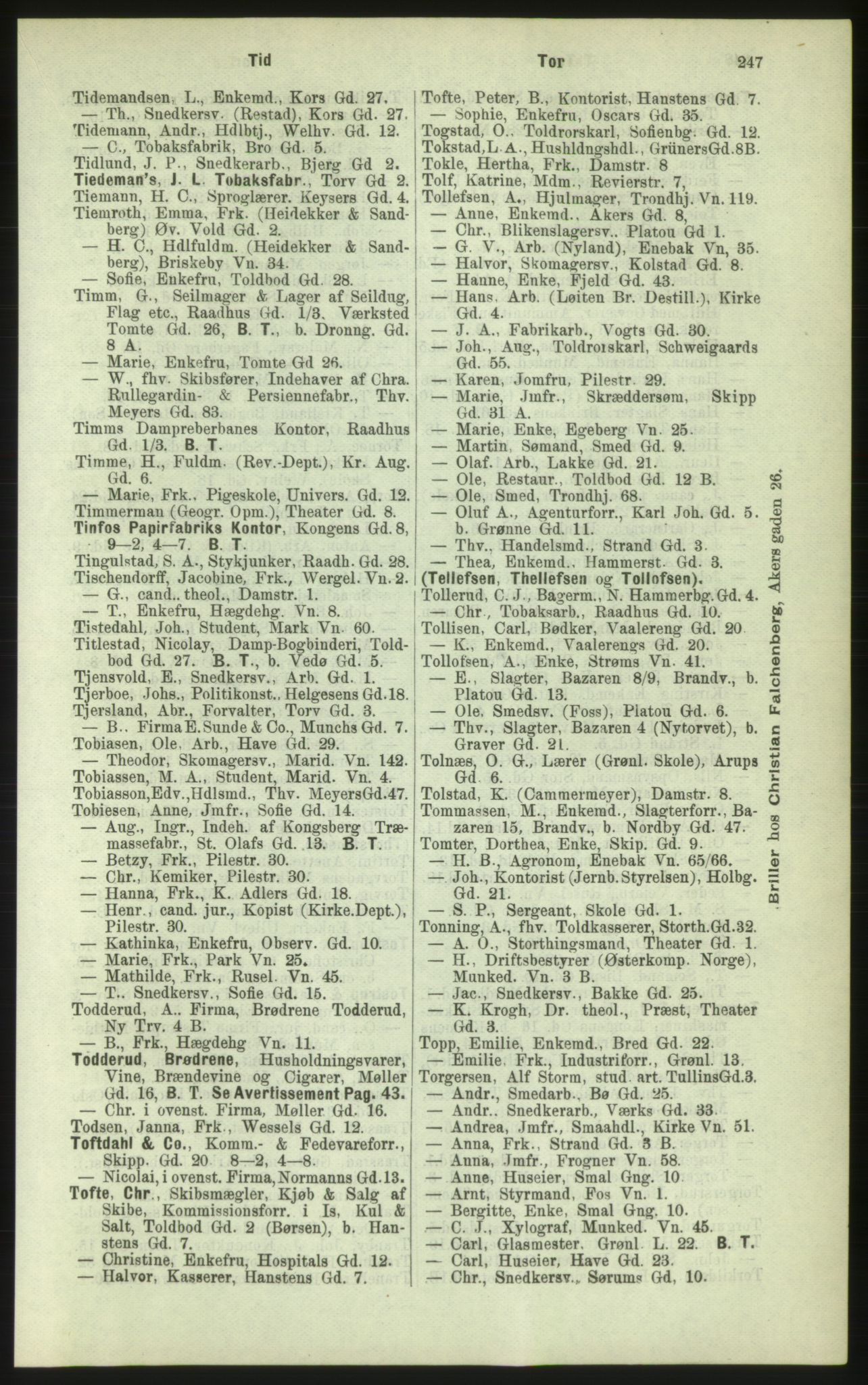 Kristiania/Oslo adressebok, PUBL/-, 1884, s. 247