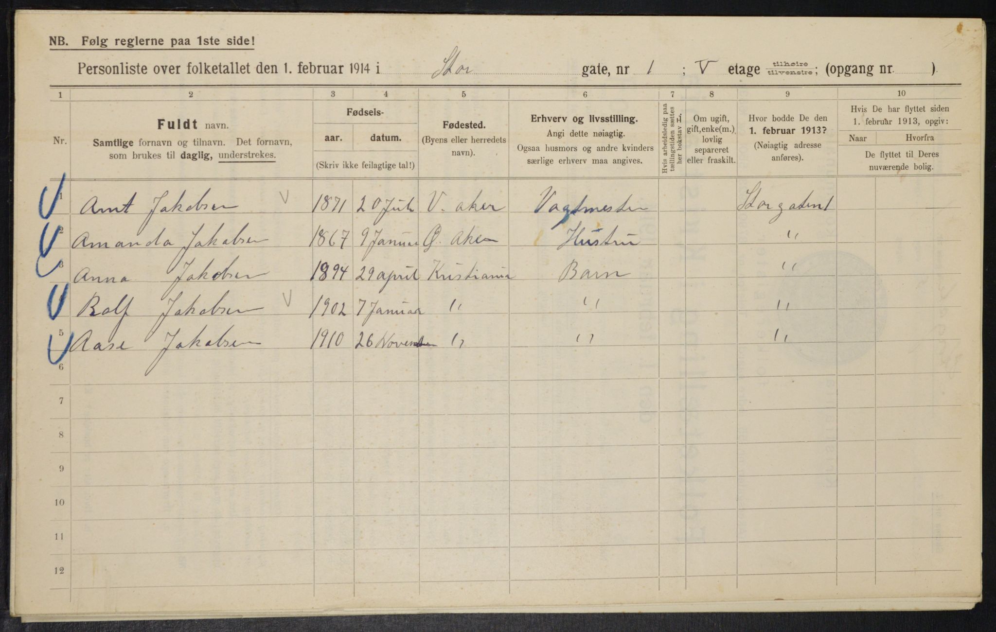 OBA, Kommunal folketelling 1.2.1914 for Kristiania, 1914, s. 103582