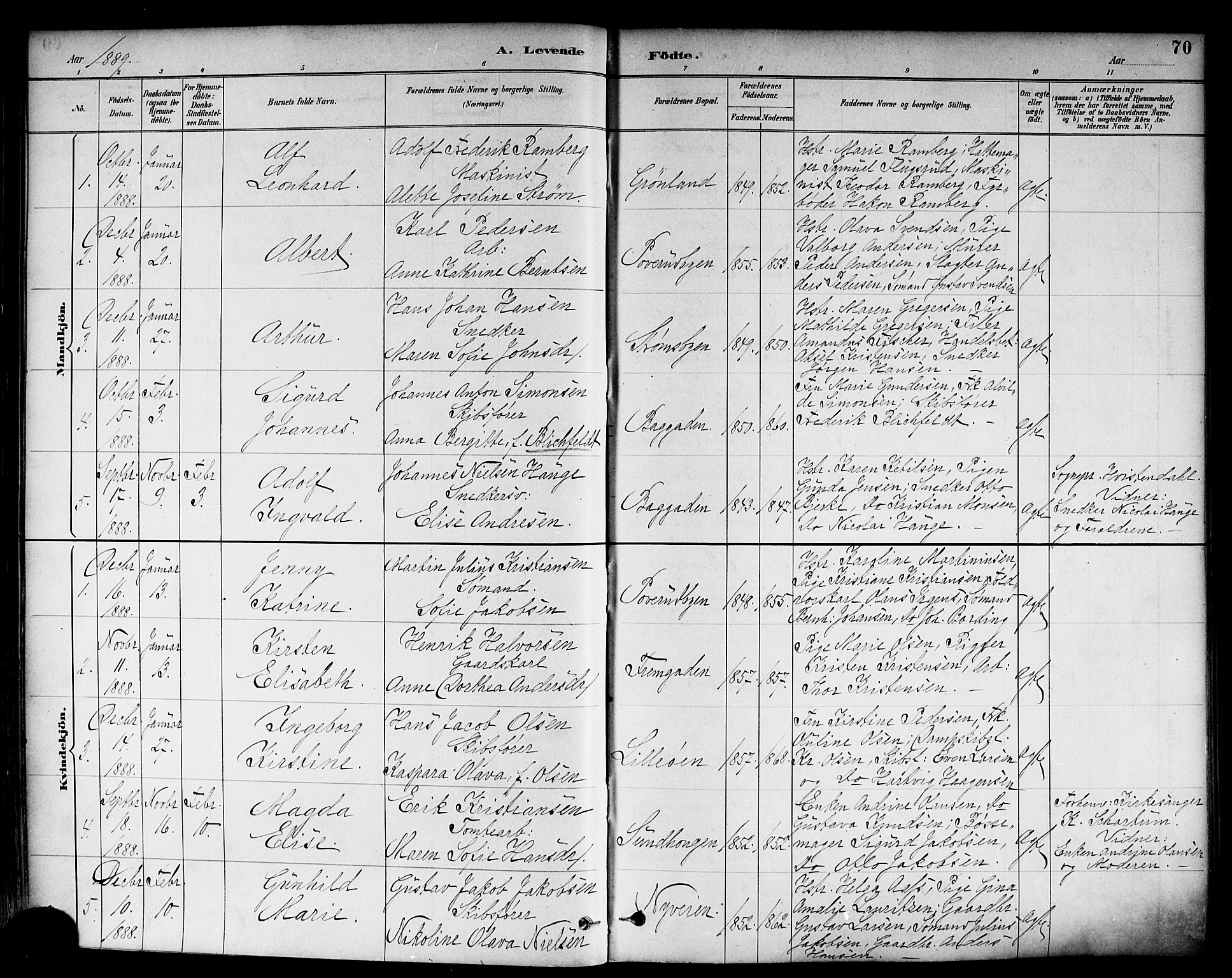 Strømsø kirkebøker, AV/SAKO-A-246/F/Fa/L0023: Ministerialbok nr. I 23, 1885-1894, s. 70