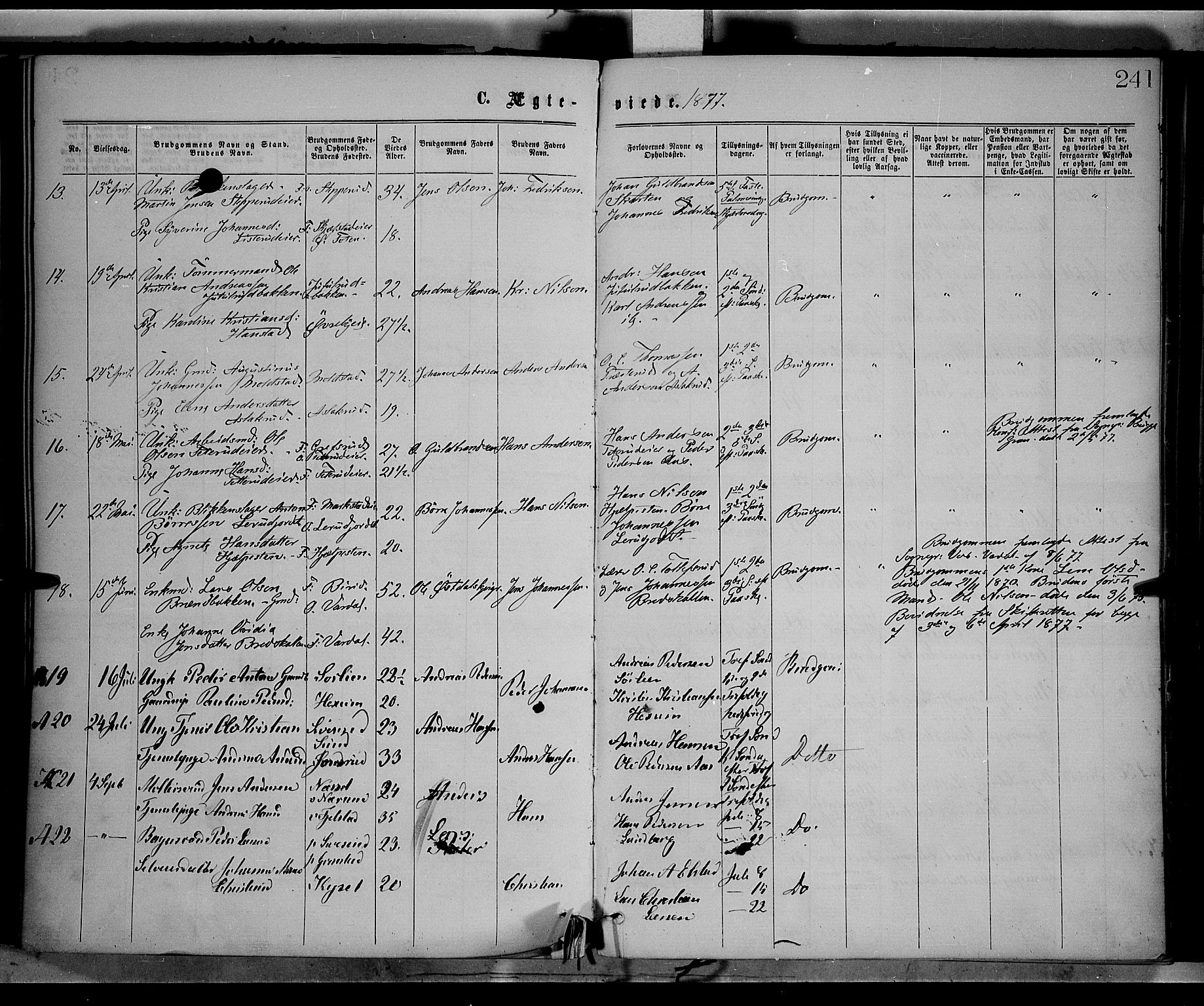 Vestre Toten prestekontor, AV/SAH-PREST-108/H/Ha/Haa/L0008: Ministerialbok nr. 8, 1870-1877, s. 241