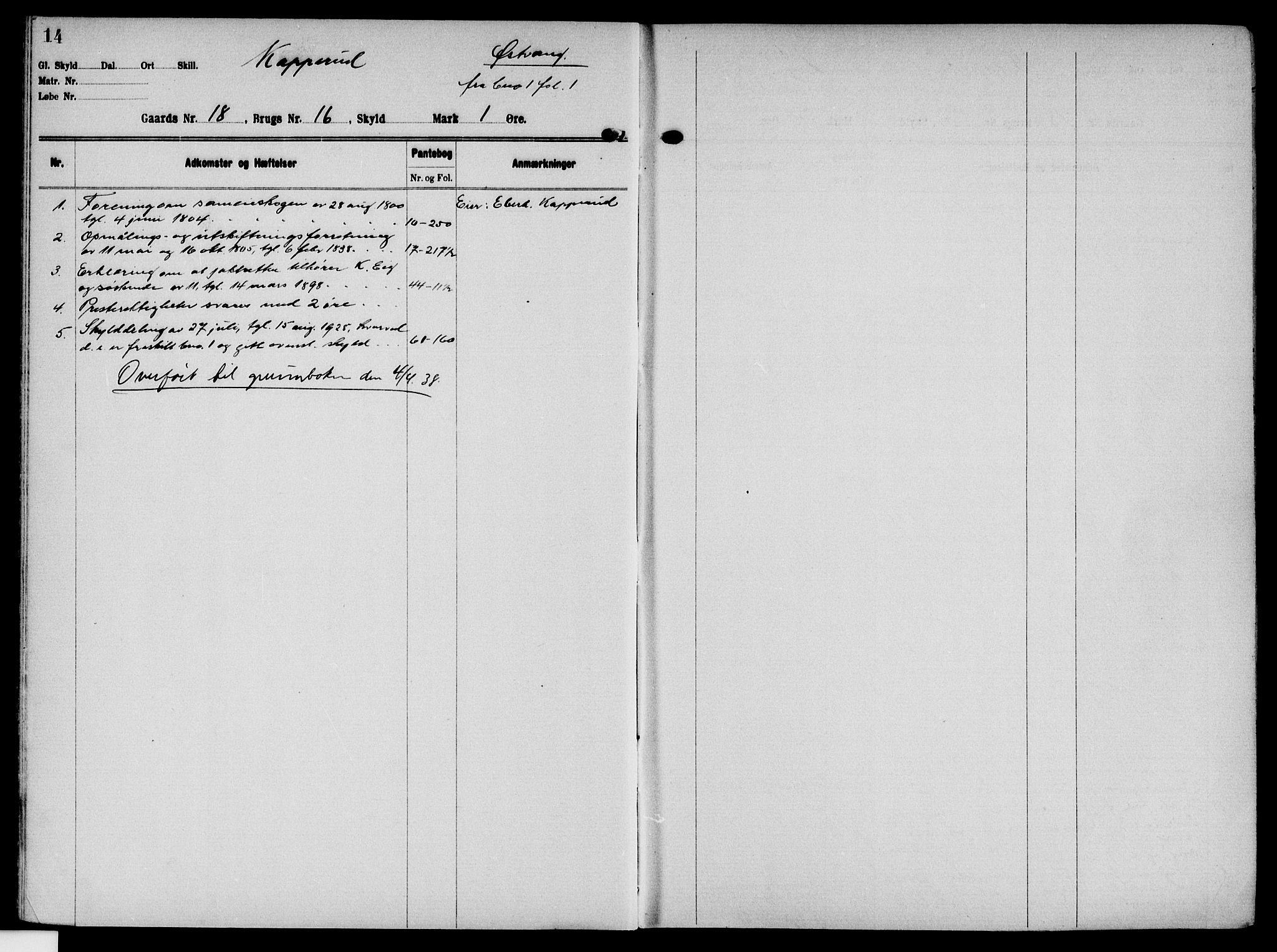 Solør tingrett, AV/SAH-TING-008/H/Ha/Hak/L0002: Panteregister nr. II, 1900-1935, s. 14