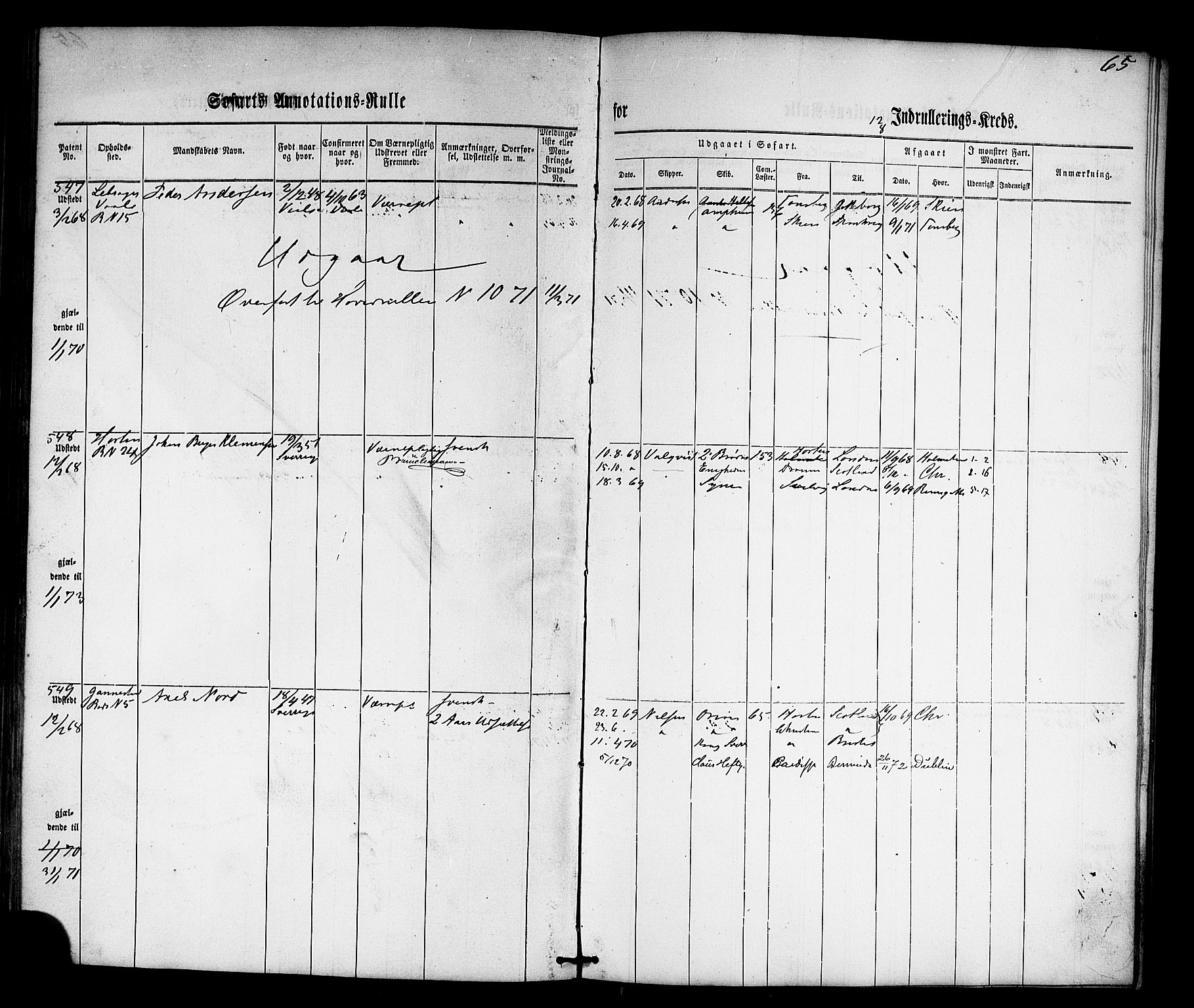 Horten innrulleringskontor, AV/SAKO-A-785/F/Fb/L0001: Annotasjonsrulle, 1864-1868, s. 80