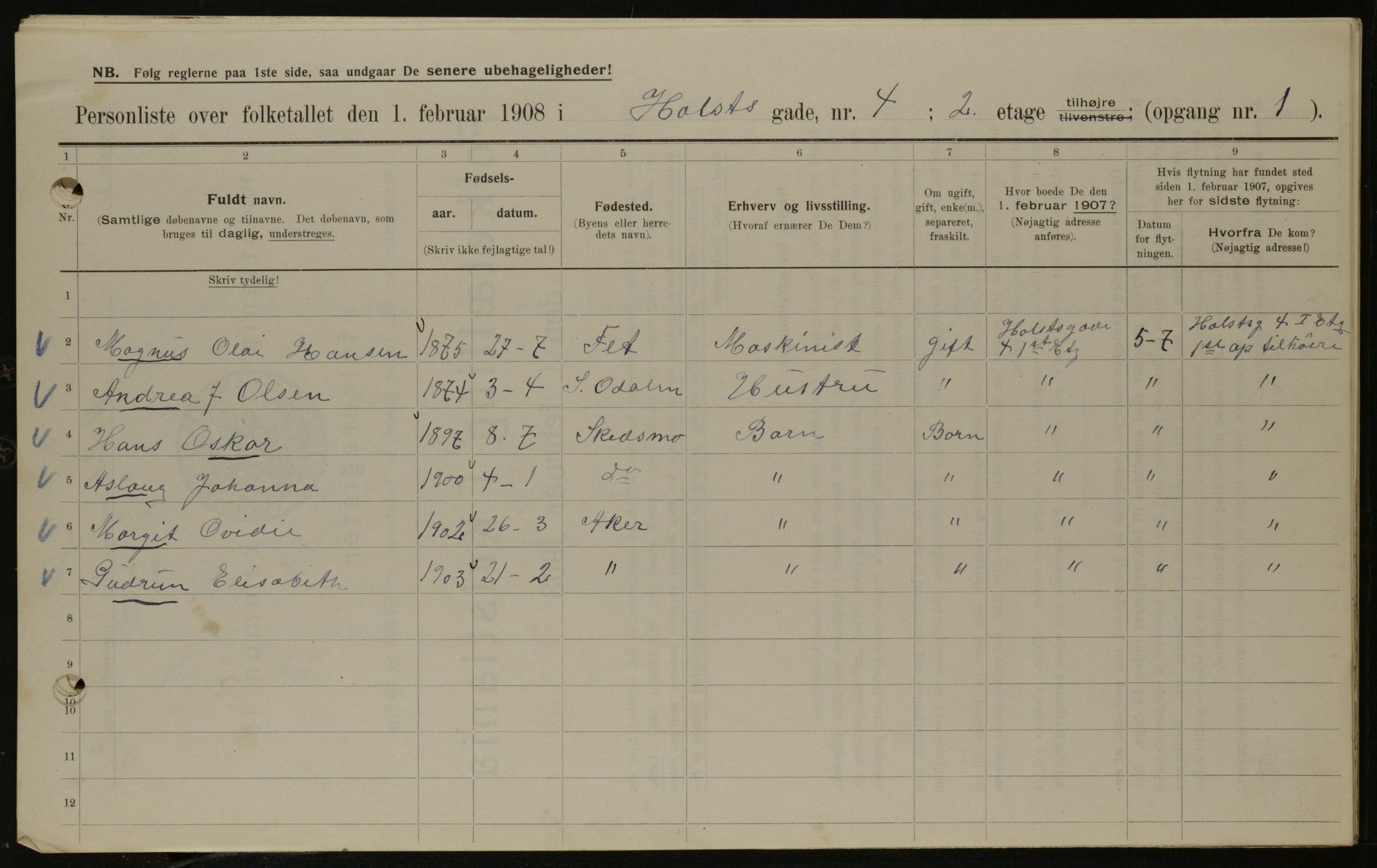 OBA, Kommunal folketelling 1.2.1908 for Kristiania kjøpstad, 1908, s. 36856