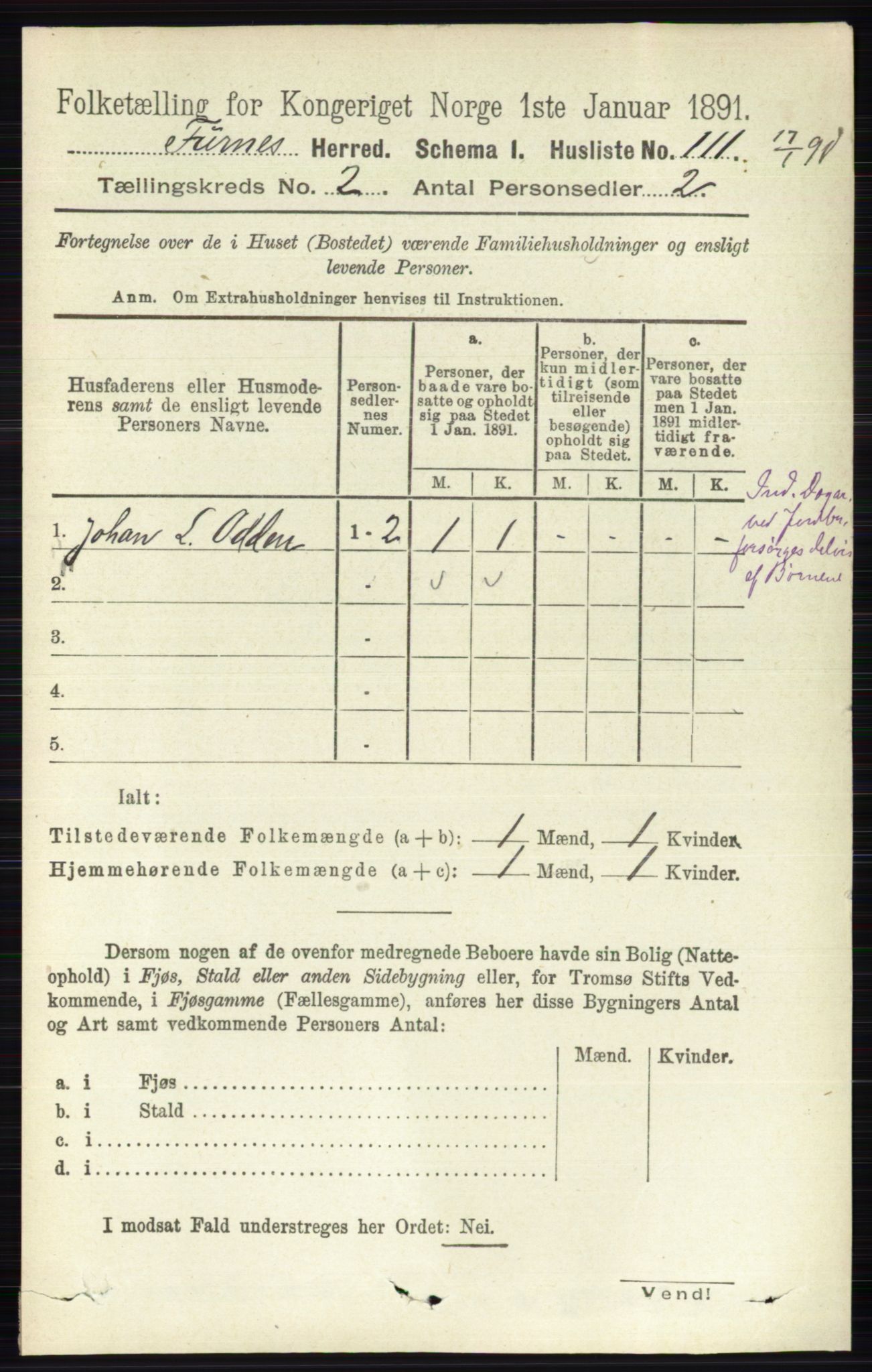 RA, Folketelling 1891 for 0413 Furnes herred, 1891, s. 841