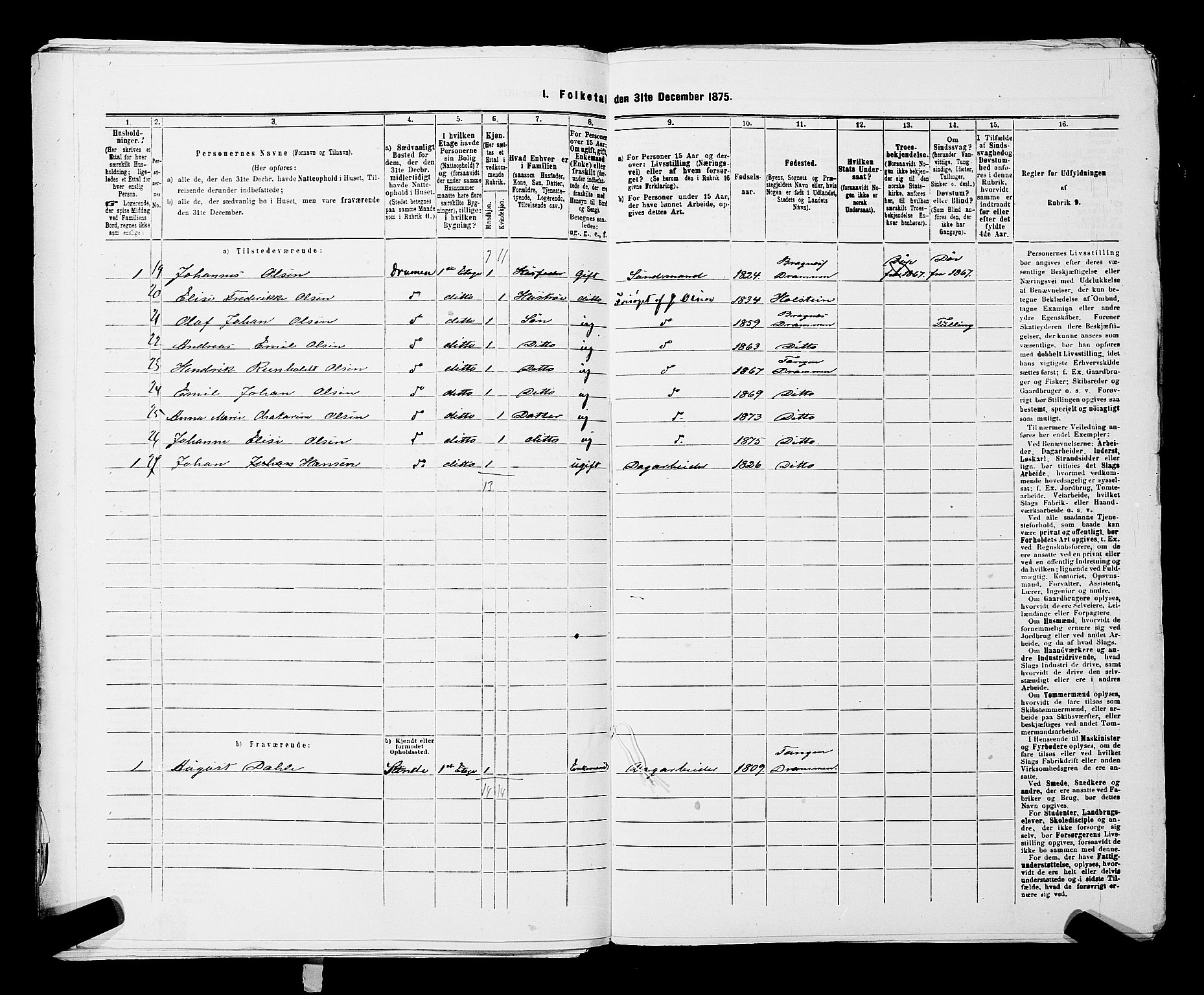 SAKO, Folketelling 1875 for 0602 Drammen kjøpstad, 1875, s. 3445